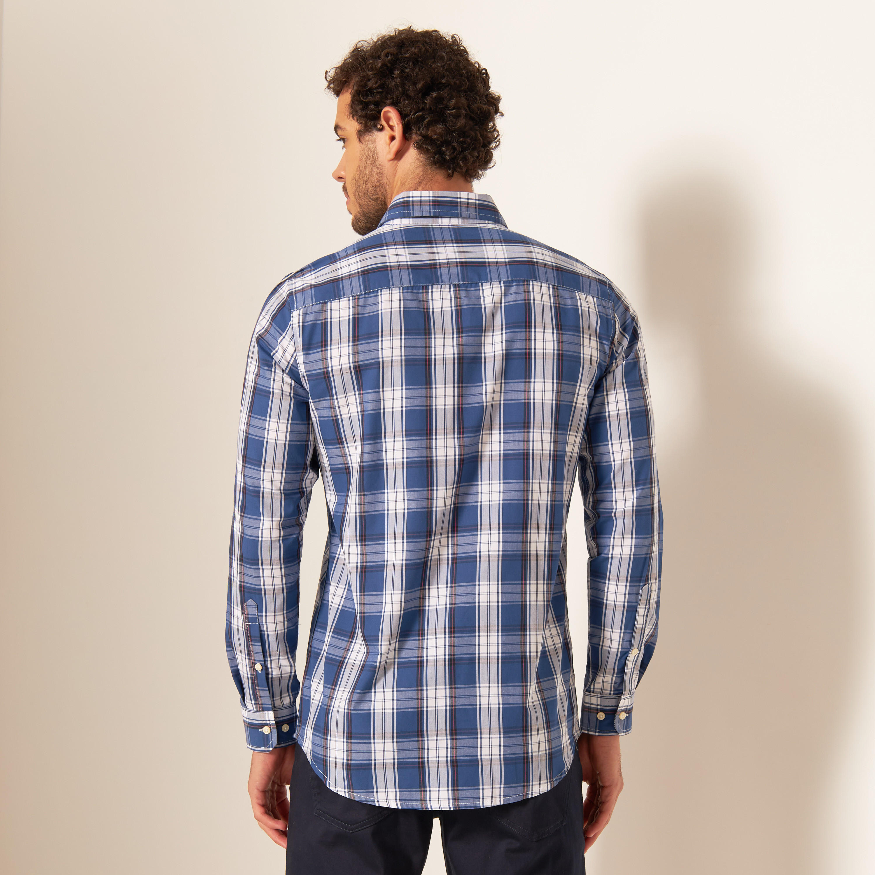 Checked Shirt with Button Down Collar and Long Sleeves-men-clothing-shirts-image-3