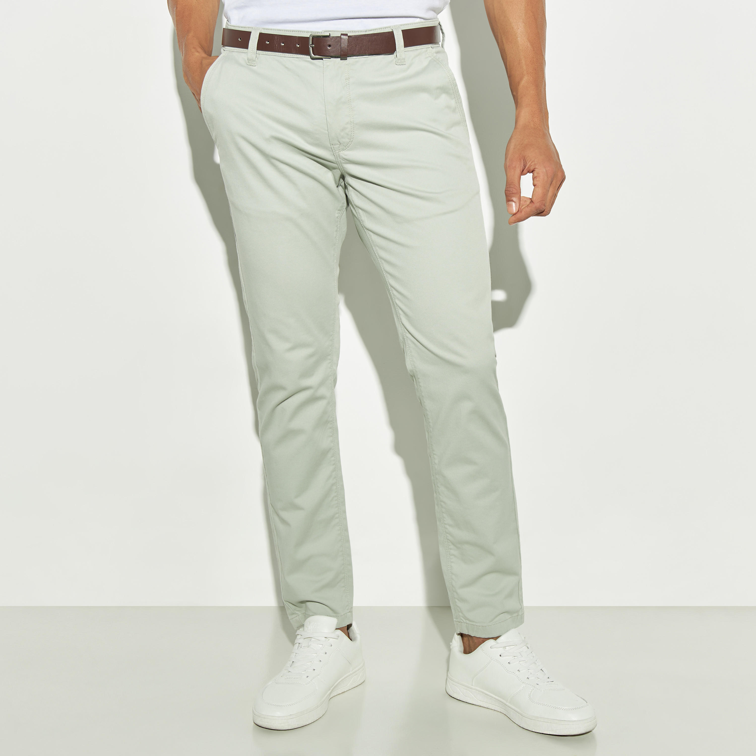 Regular Fit Solid Chinos with Belt-men-clothing-bottoms-trousersandchinos-chinos-image-3