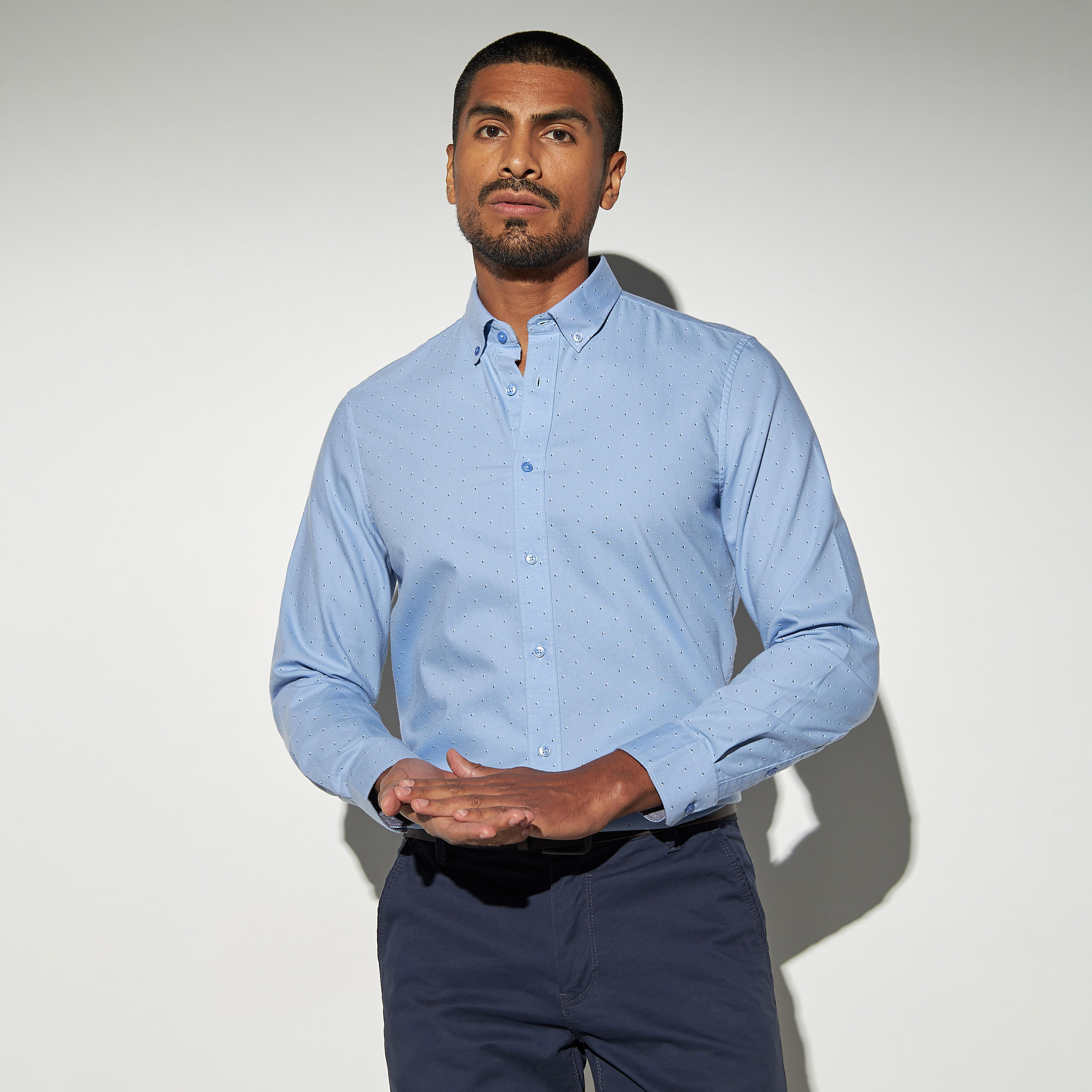 Printed Oxford Shirt with Long Sleeves-men-clothing-shirts-image-1