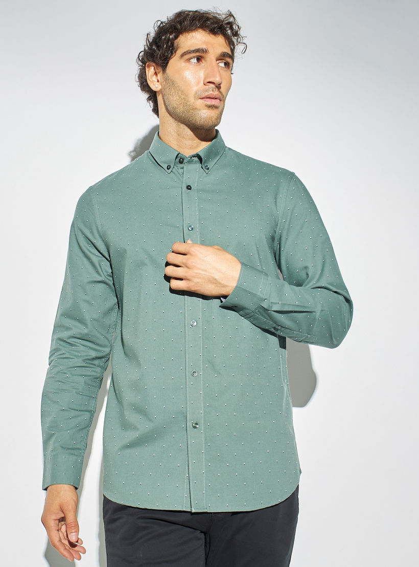 قميص أكسفورد بأكمام طويلة ووصلة أزرار وطبعات-men-clothing-shirts-image-1