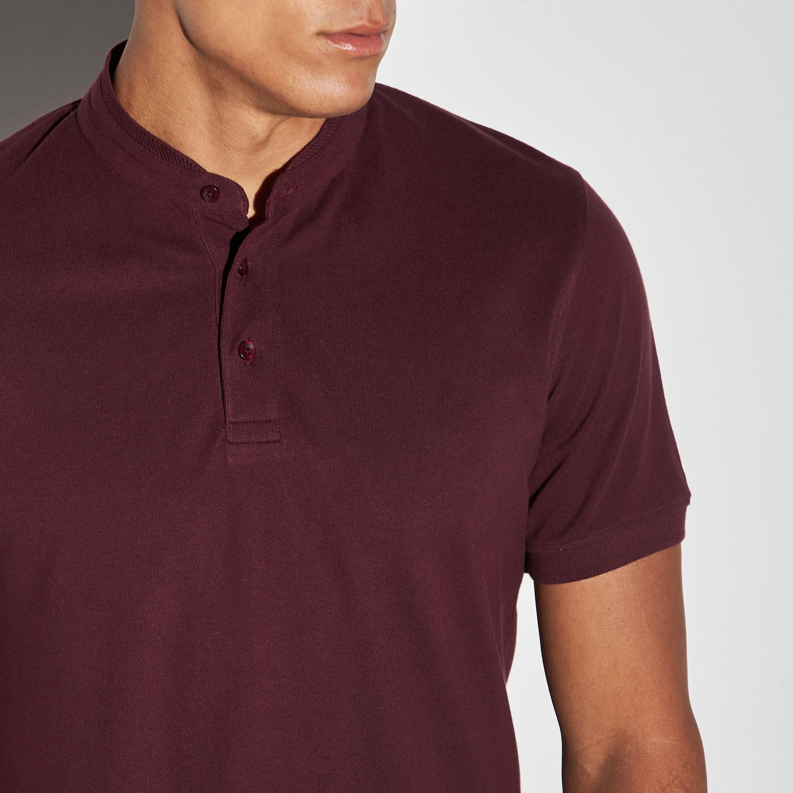 تيشيرت بولو سادة بأكمام قصيرة و ياقة ماندارين-men-clothing-tshirtsandpolos-polos-image-1