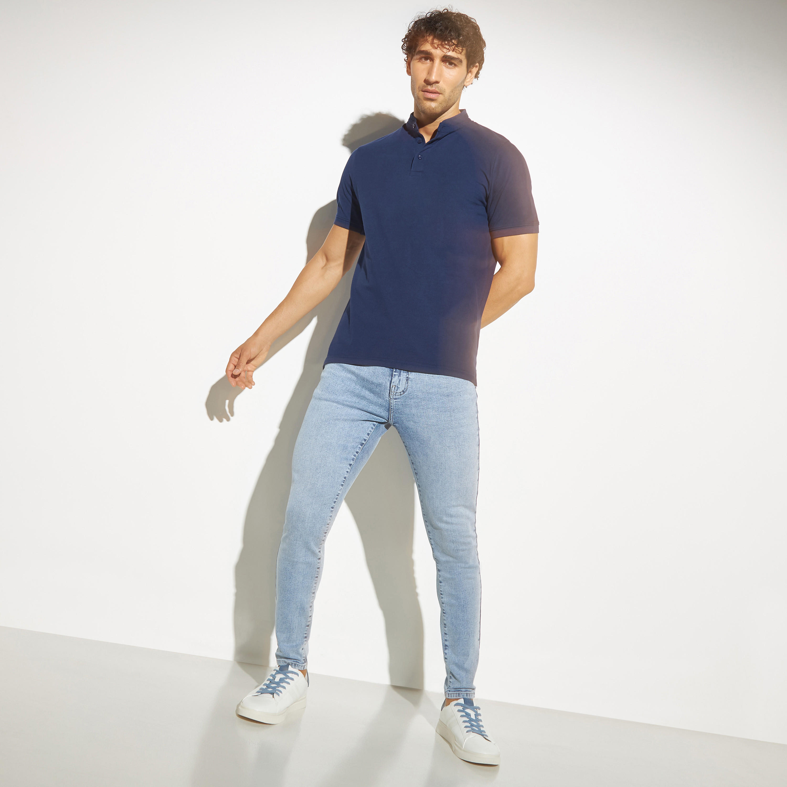 تيشيرت بولو سادة بياقة ماندارين وأكمام قصيرة-men-clothing-tshirtsandpolos-polos-image-2