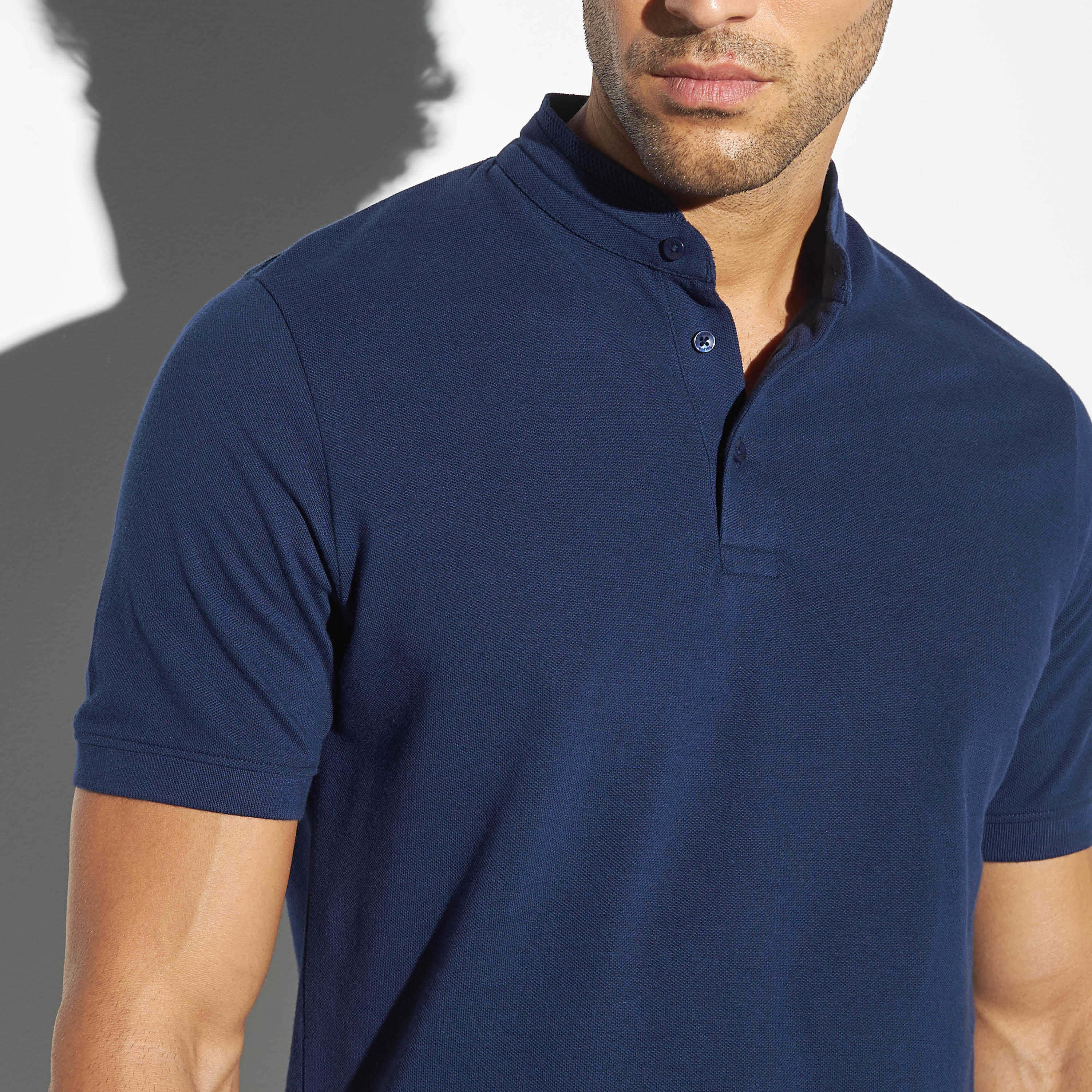 تيشيرت بولو سادة بياقة ماندارين وأكمام قصيرة-men-clothing-tshirtsandpolos-polos-image-4