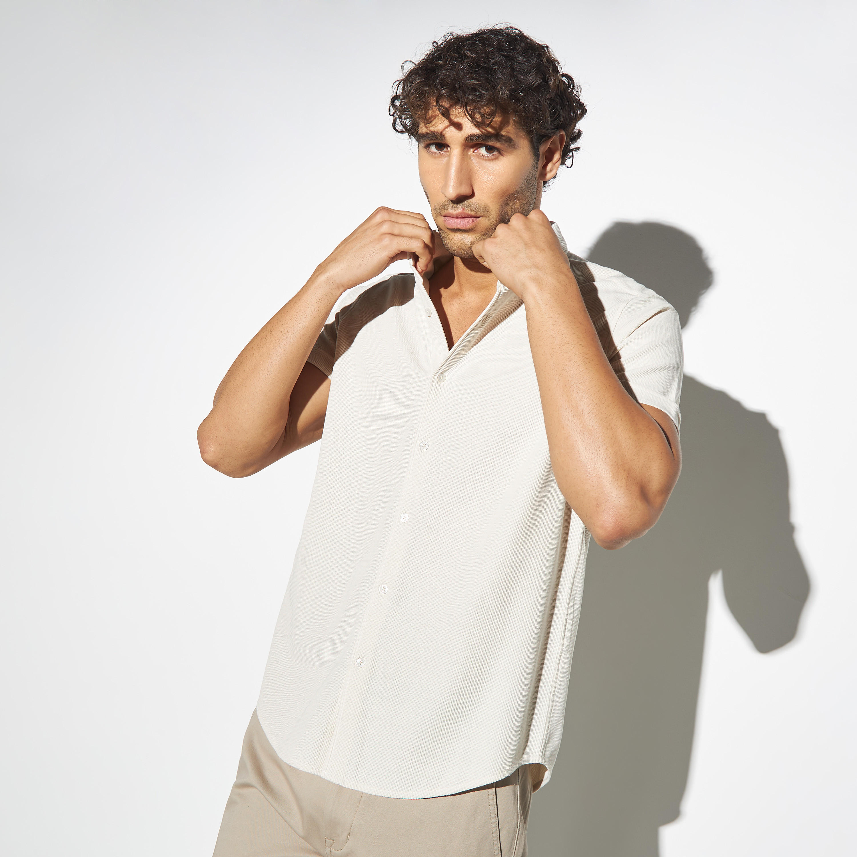 Solid Shirt with Short Sleeves-men-clothing-shirts-image-1
