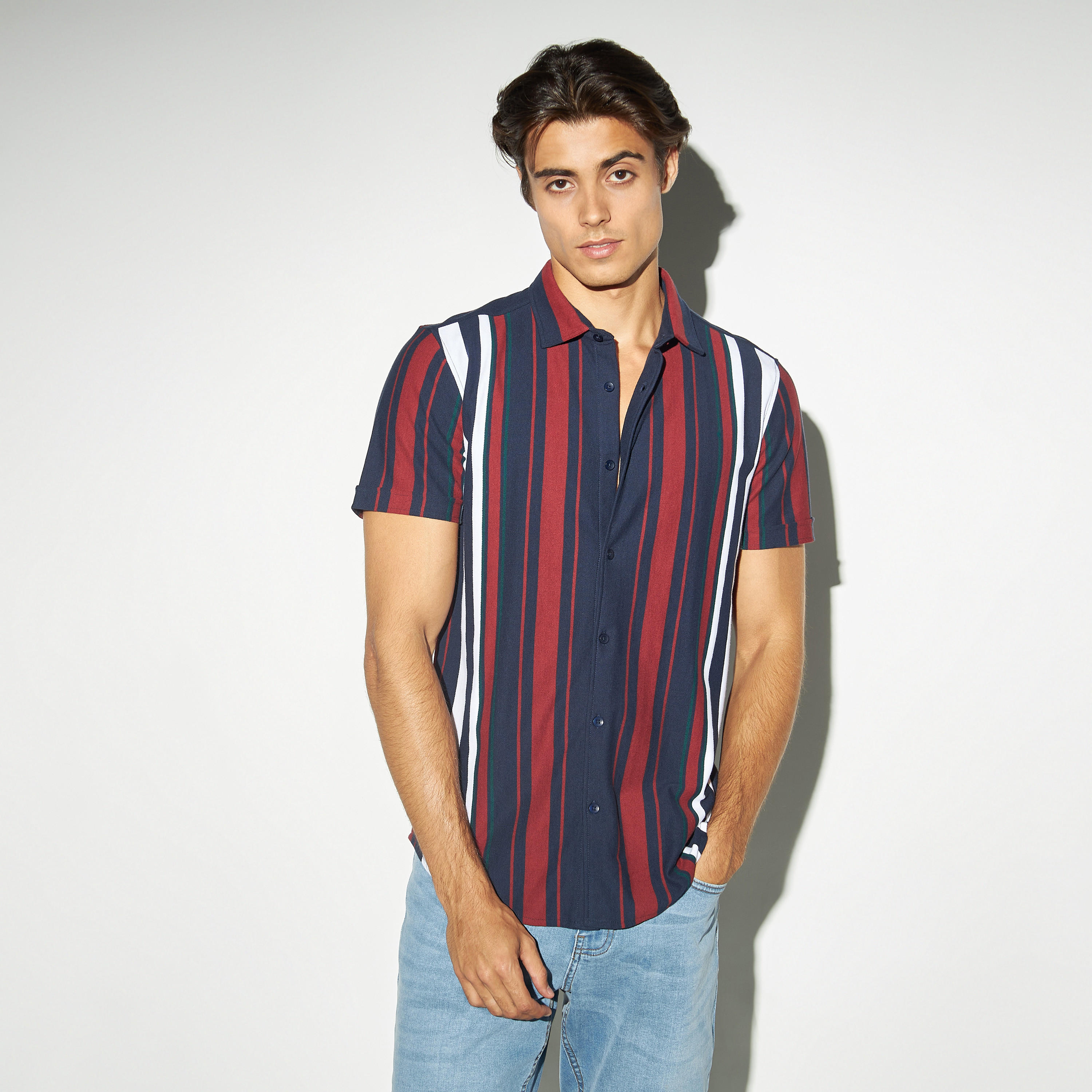 Striped Shirt with Short Sleeves-men-clothing-shirts-image-1