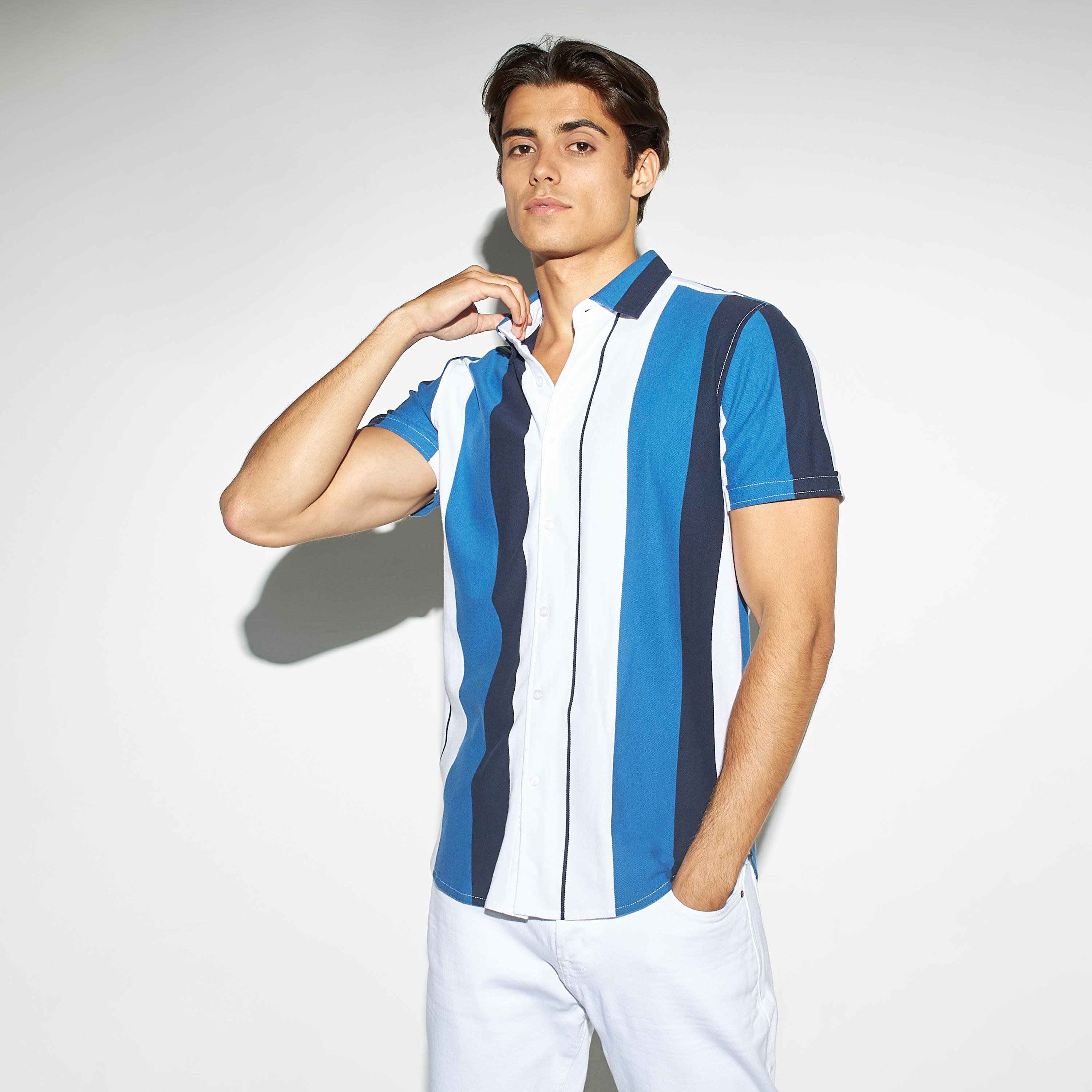 Striped Shirt with Short Sleeves-men-clothing-shirts-image-1