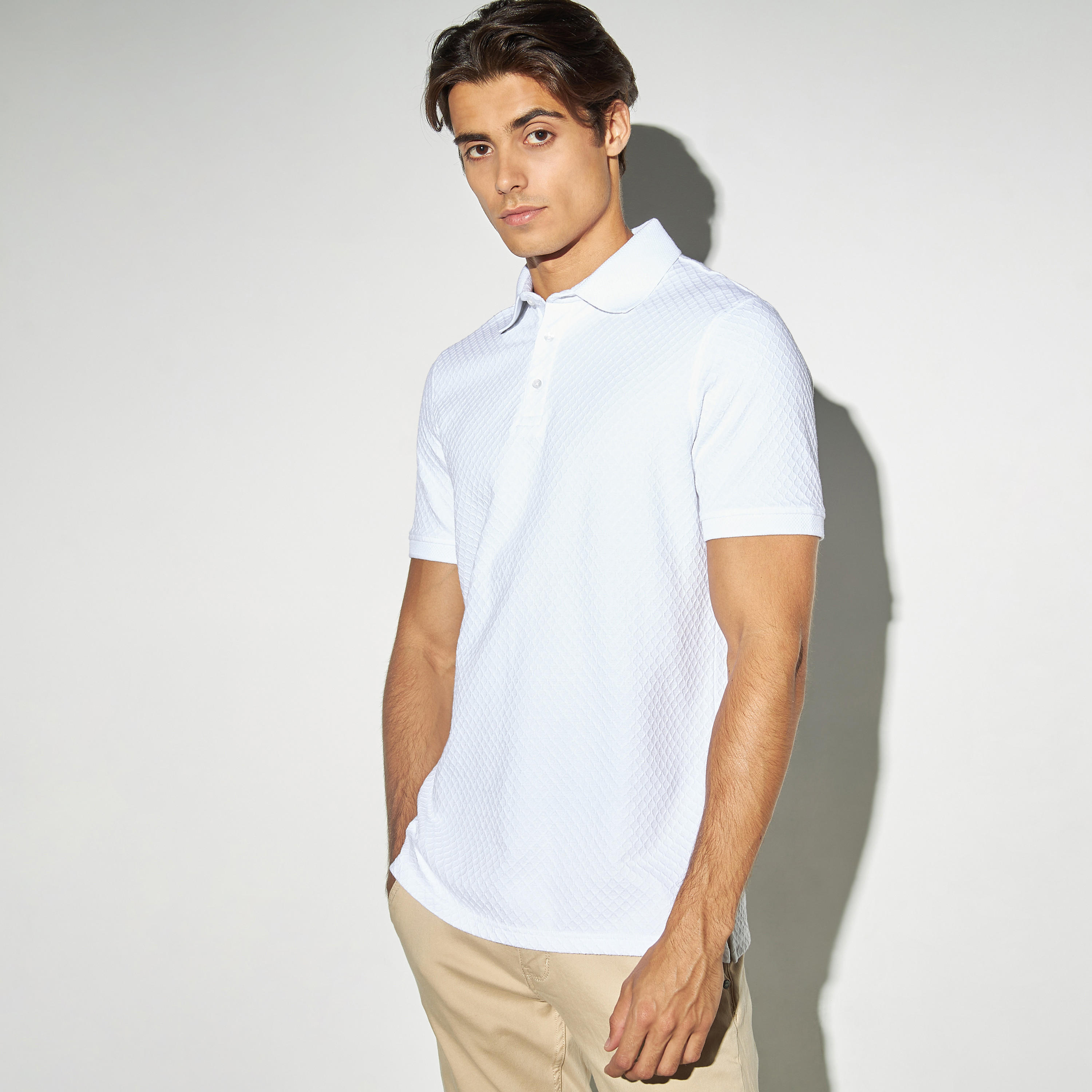 تيشيرت بولو جاكار بارز الملمس بأكمام قصيرة-men-clothing-tshirtsandpolos-polos-image-1