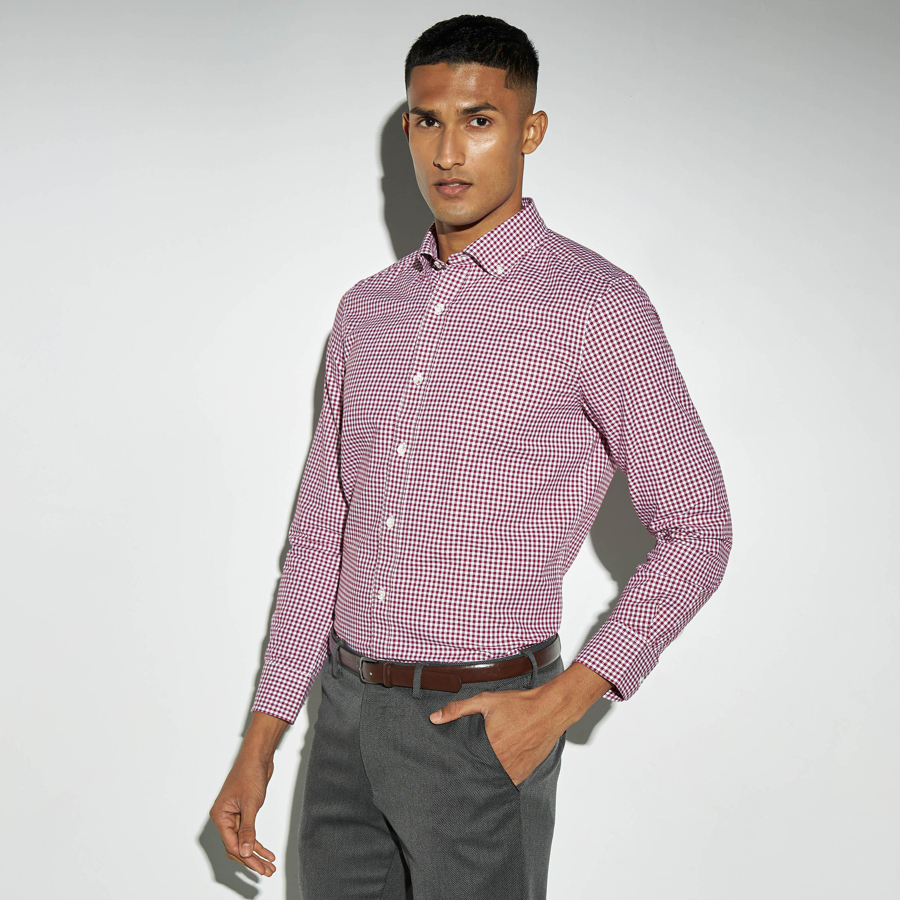 قميص كاروهات منسوج بأكمام طويلة-men-clothing-shirts-image-1