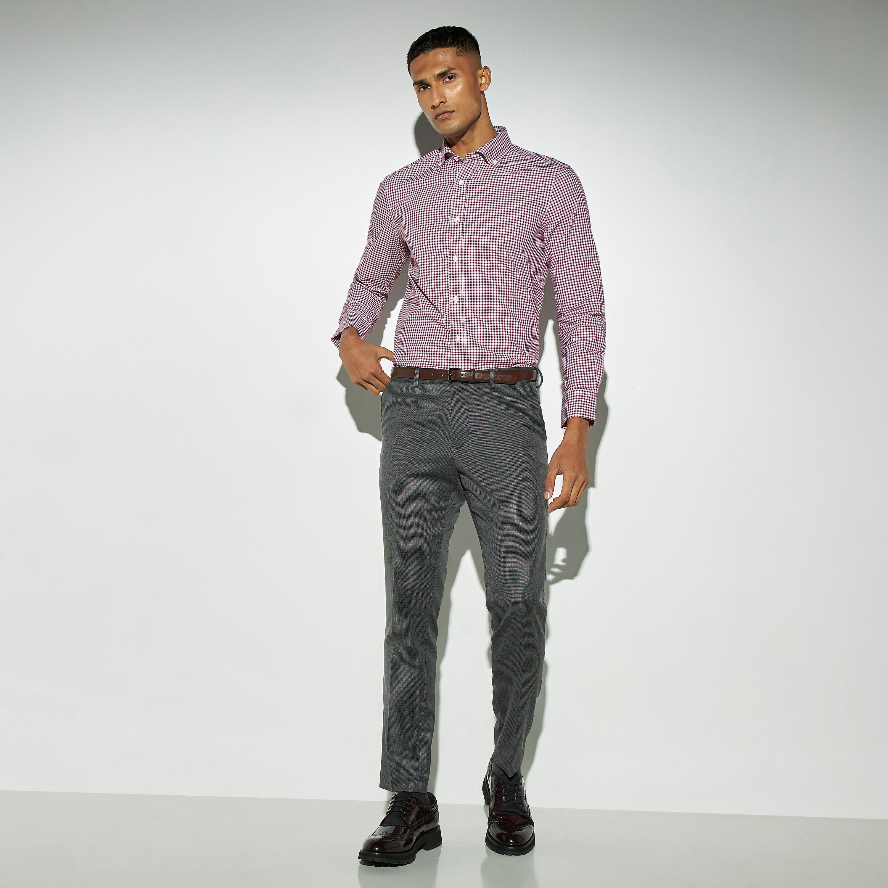 قميص كاروهات منسوج بأكمام طويلة-men-clothing-shirts-image-2