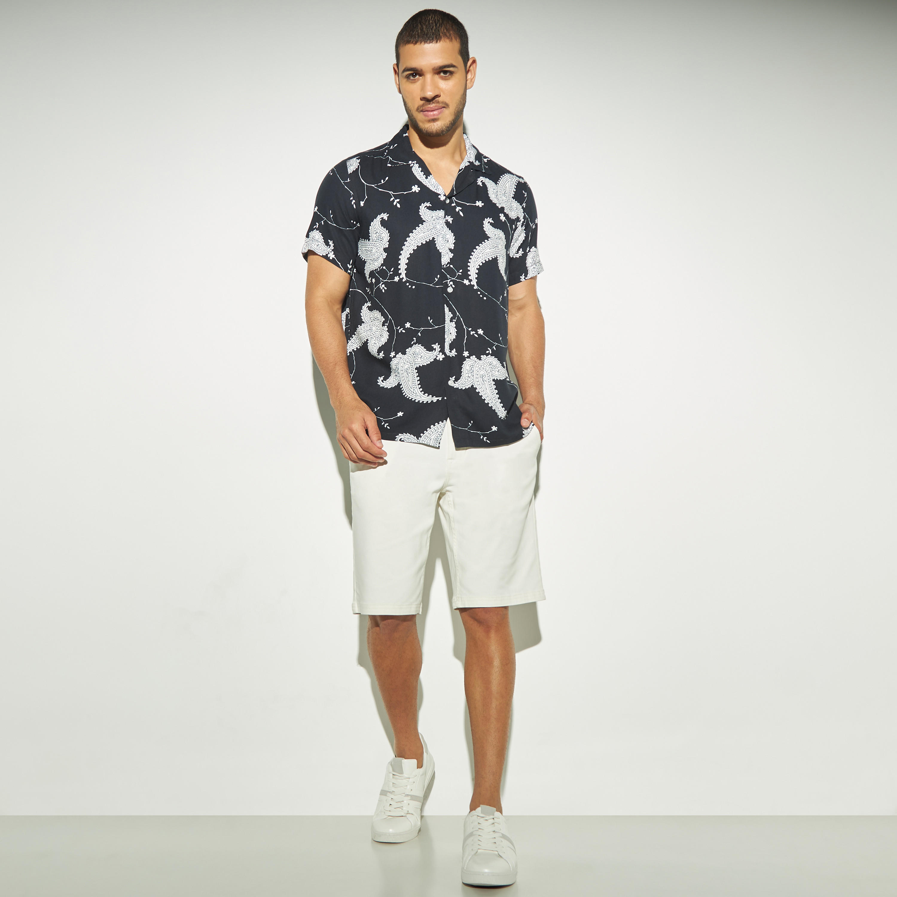All-Over Paisley Print Shirt with Short Sleeves and Camp Collar-men-clothing-shirts-image-2