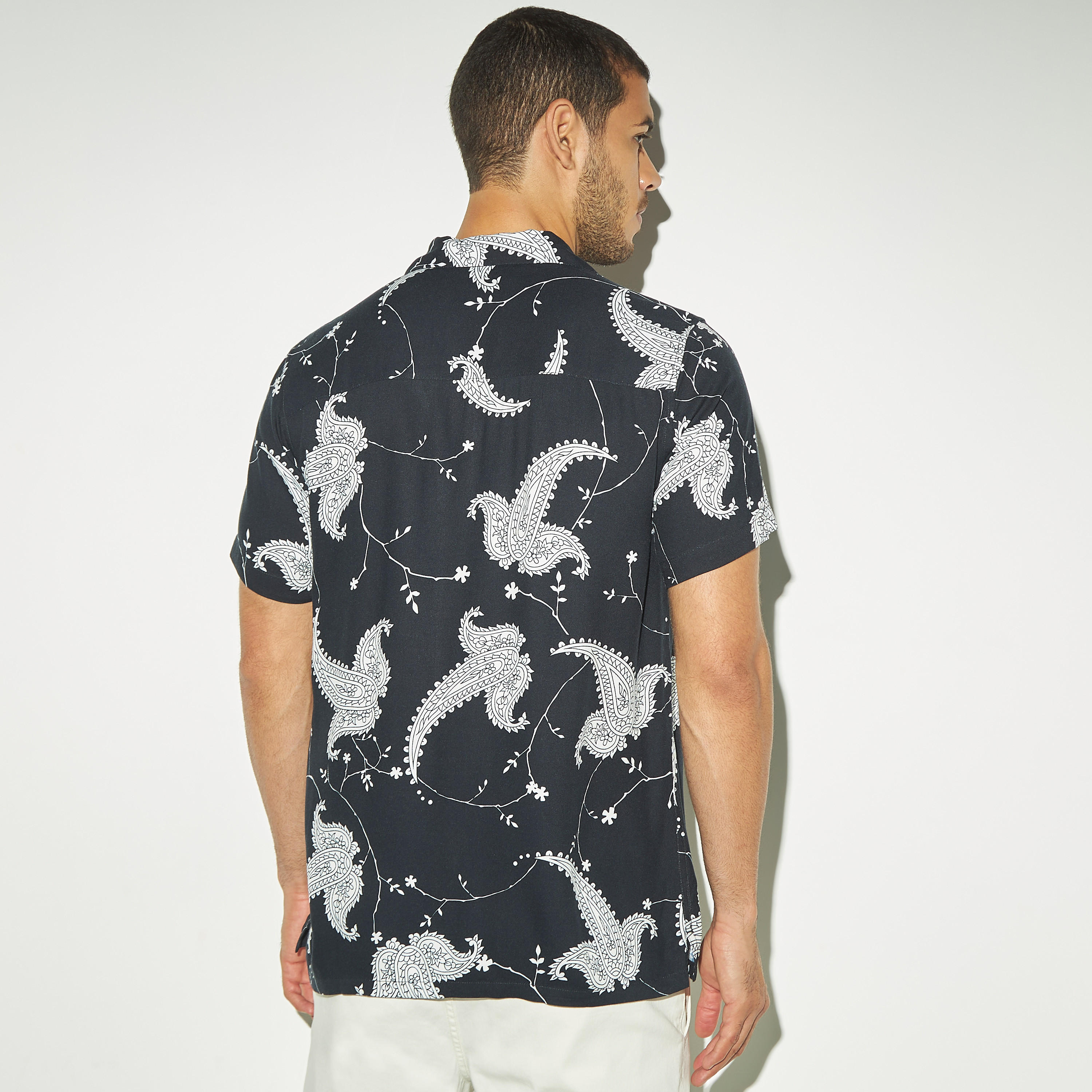 All-Over Paisley Print Shirt with Short Sleeves and Camp Collar-men-clothing-shirts-image-3