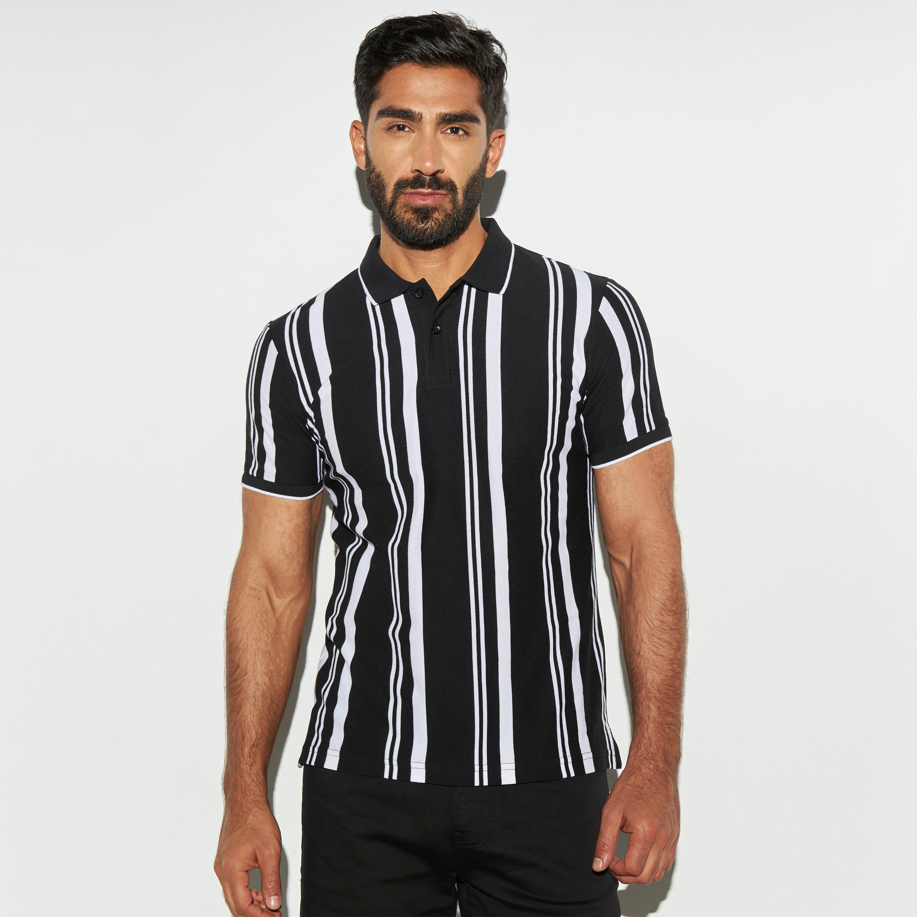 Striped Polo T-shirt with Short Sleeves-men-clothing-tshirtsandpolos-polos-image-1