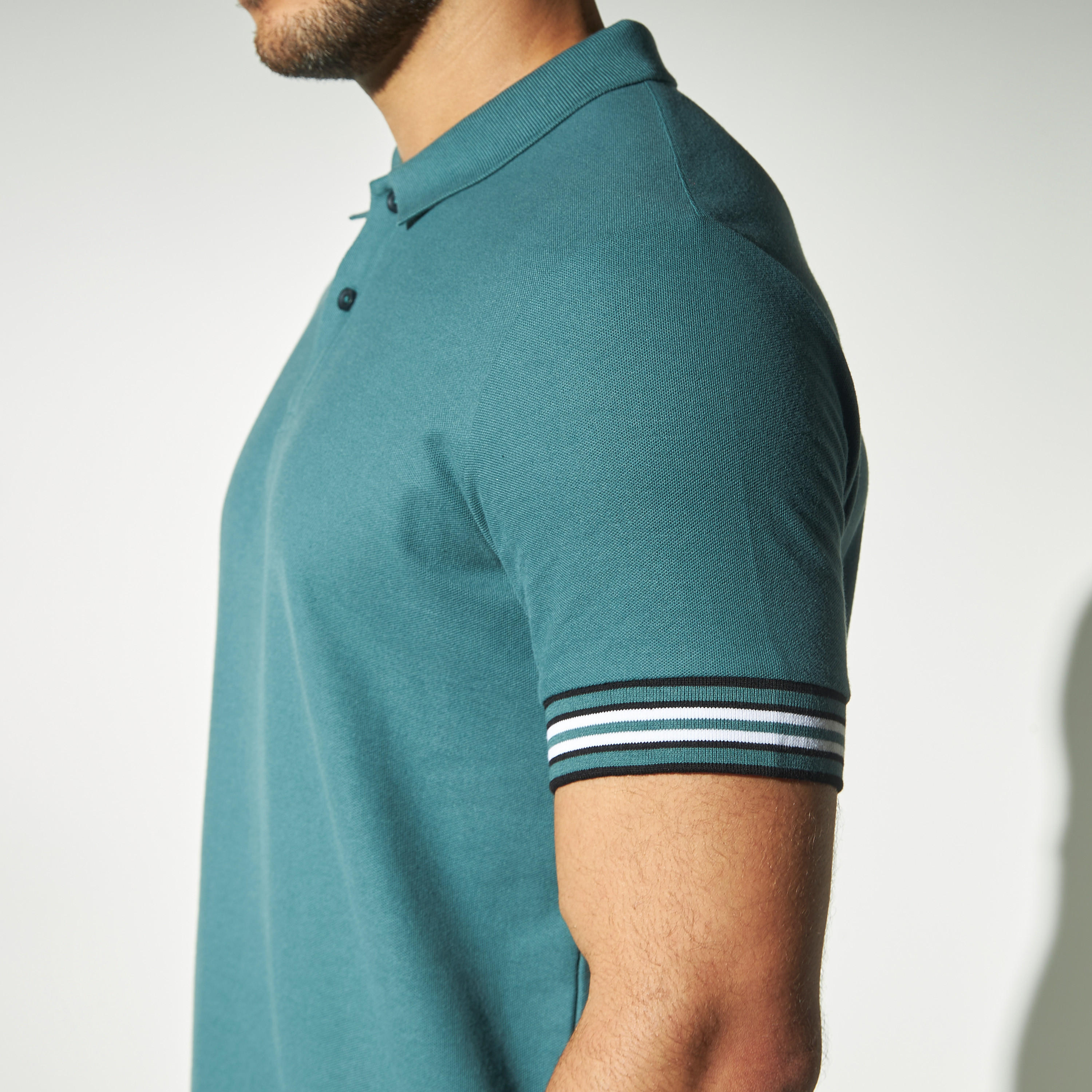 تيشيرت بولو سادة بأكمام قصيرة وتفاصيل خيوط بارزة-men-clothing-tshirtsandpolos-polos-image-4