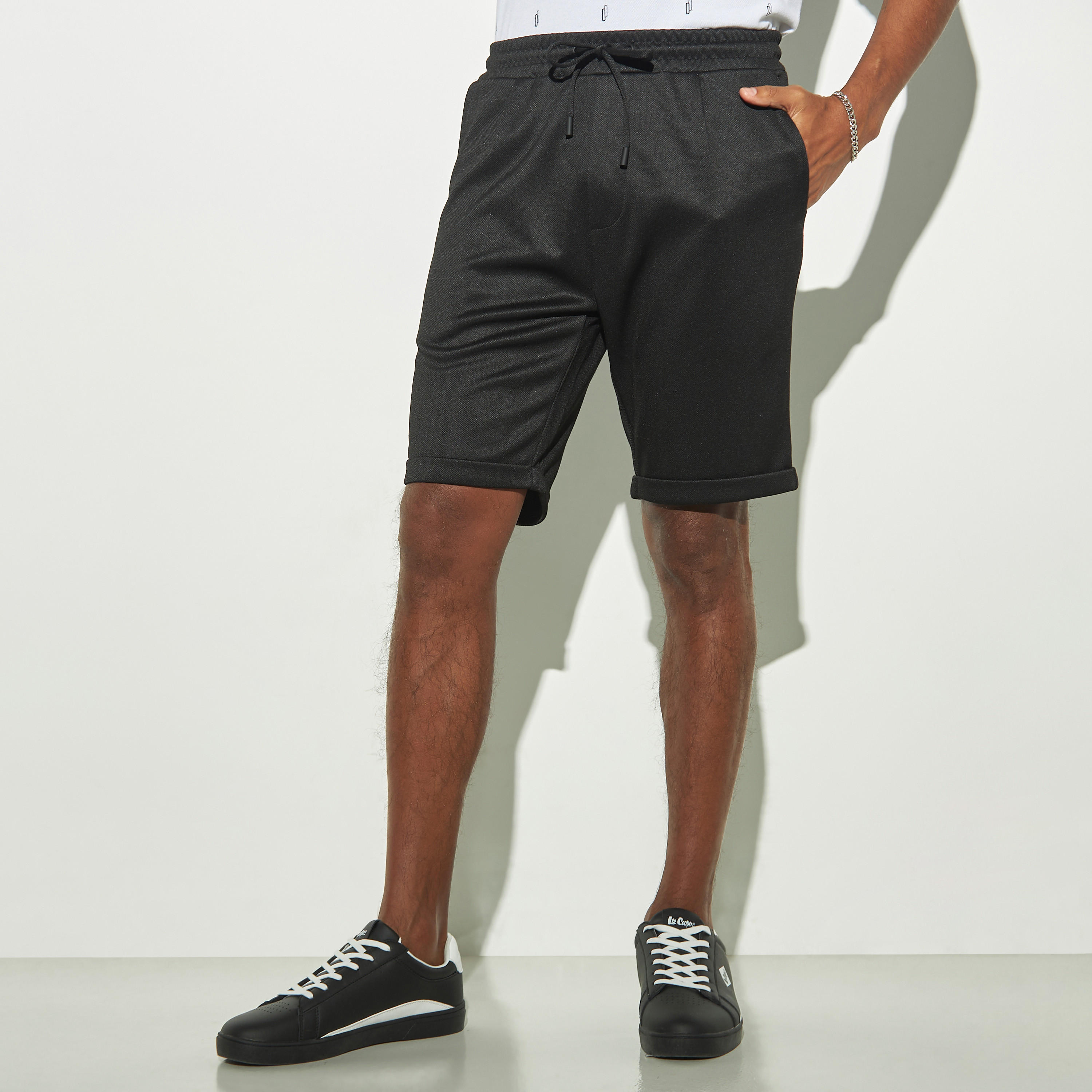 Solid Pique Shorts with Drawstring Closure and Pockets-men-clothing-bottoms-shorts-image-1