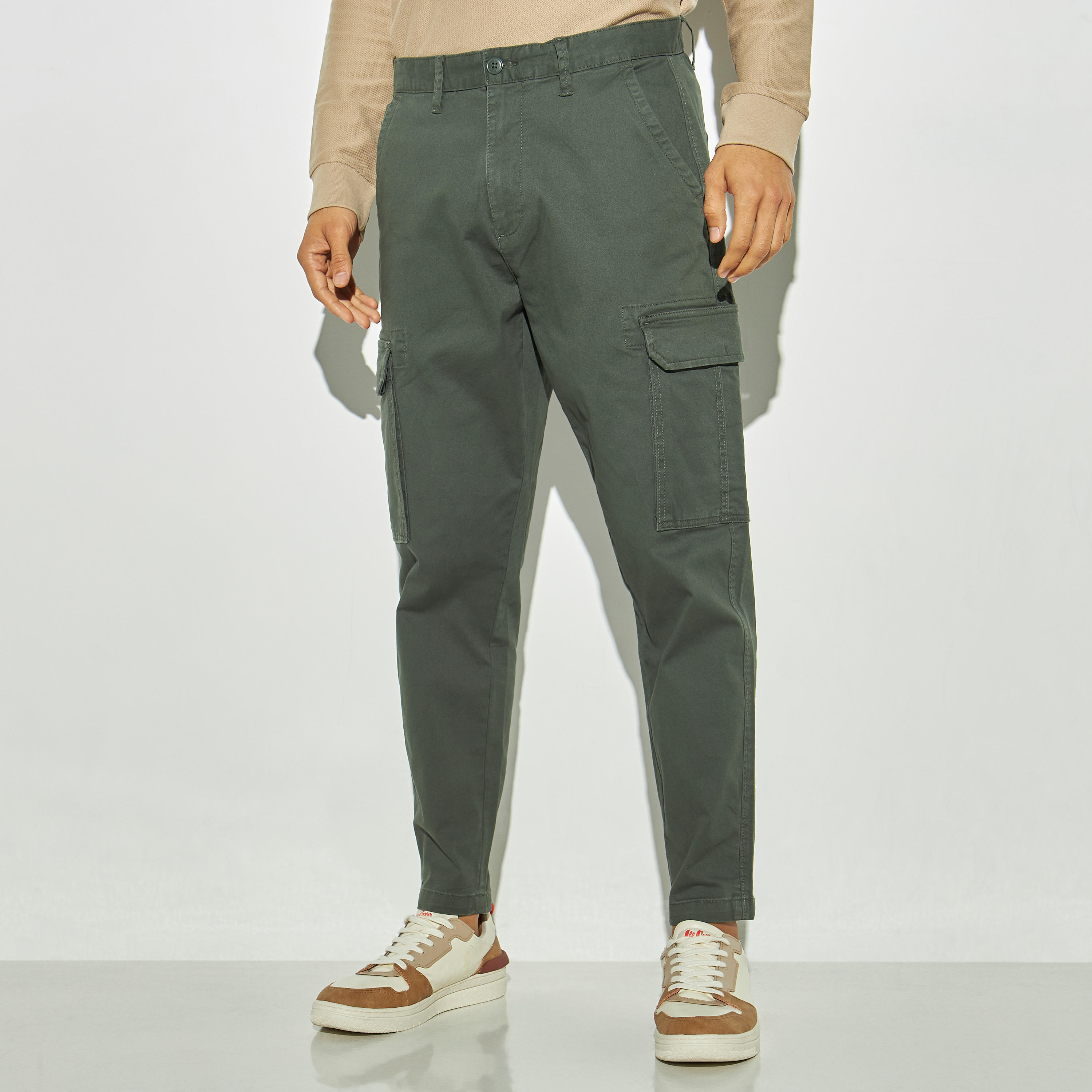 Solid Relaxed Fit Cargo Pants with Button Closure and Pockets-men-clothing-bottoms-trousersandchinos-trousers-image-1