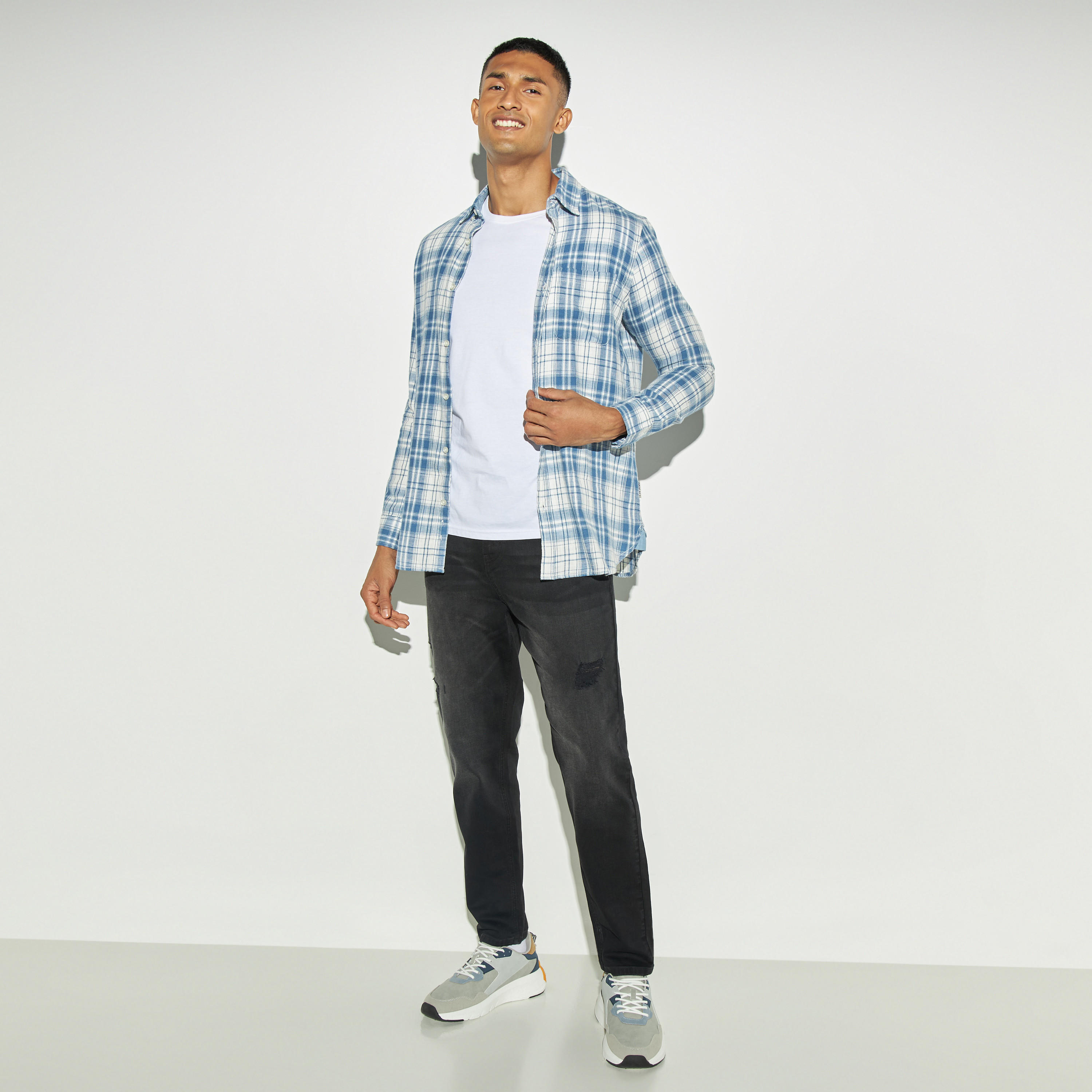 Checked Shirt with Button Down Collar and Pocket-men-clothing-shirts-image-2
