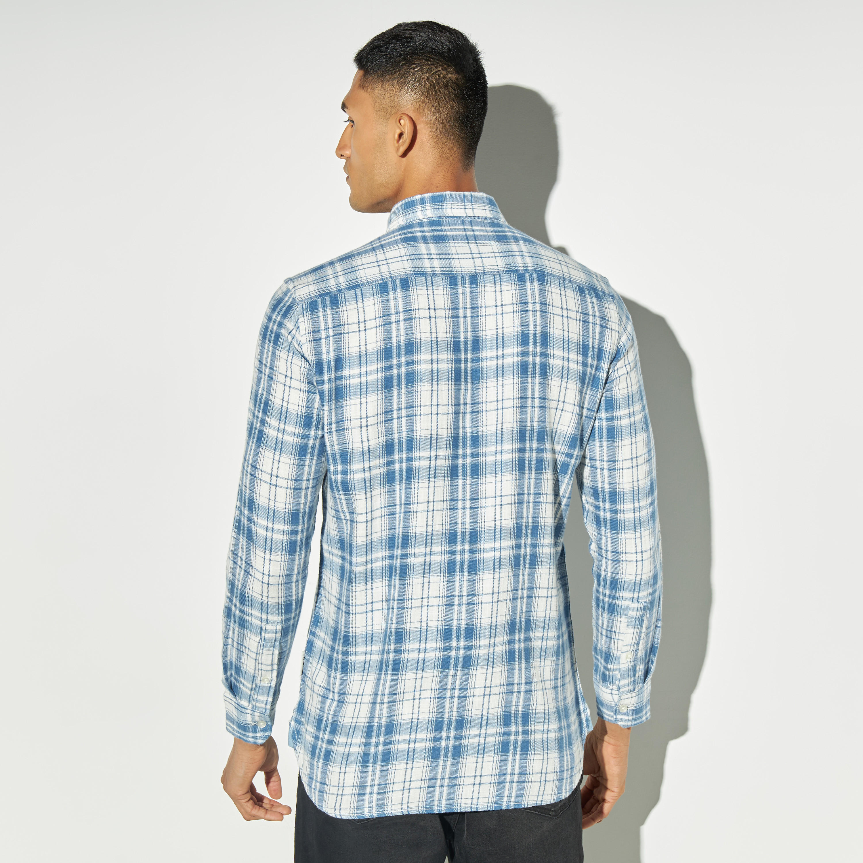 Checked Shirt with Button Down Collar and Pocket-men-clothing-shirts-image-3