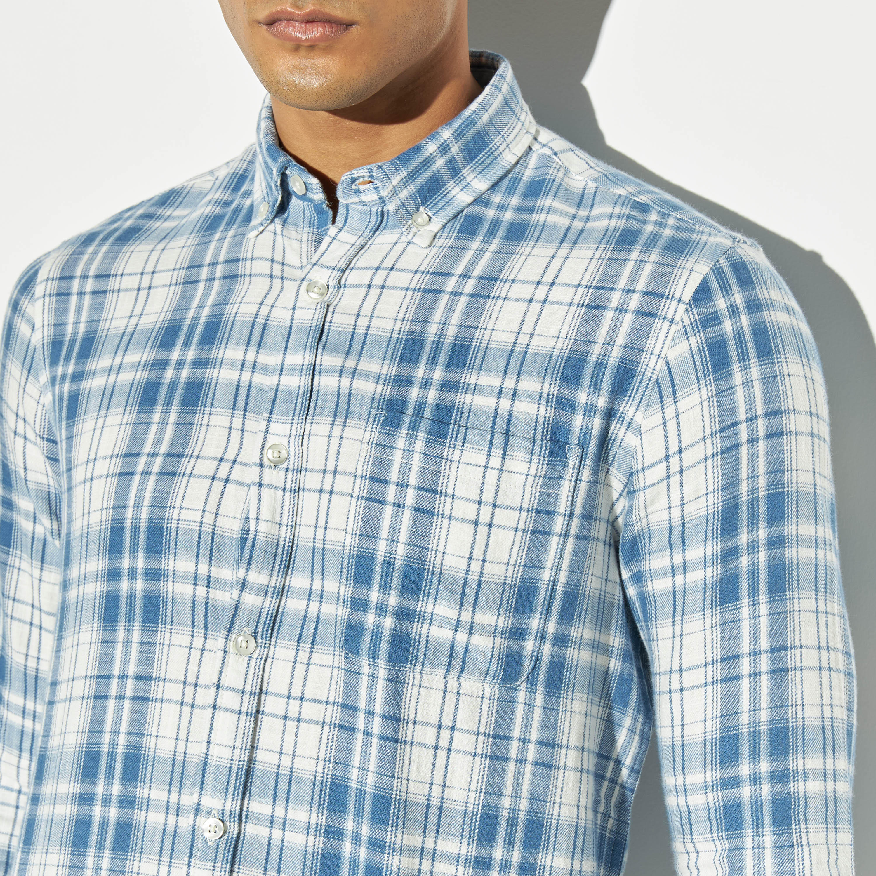 Checked Shirt with Button Down Collar and Pocket-men-clothing-shirts-image-4