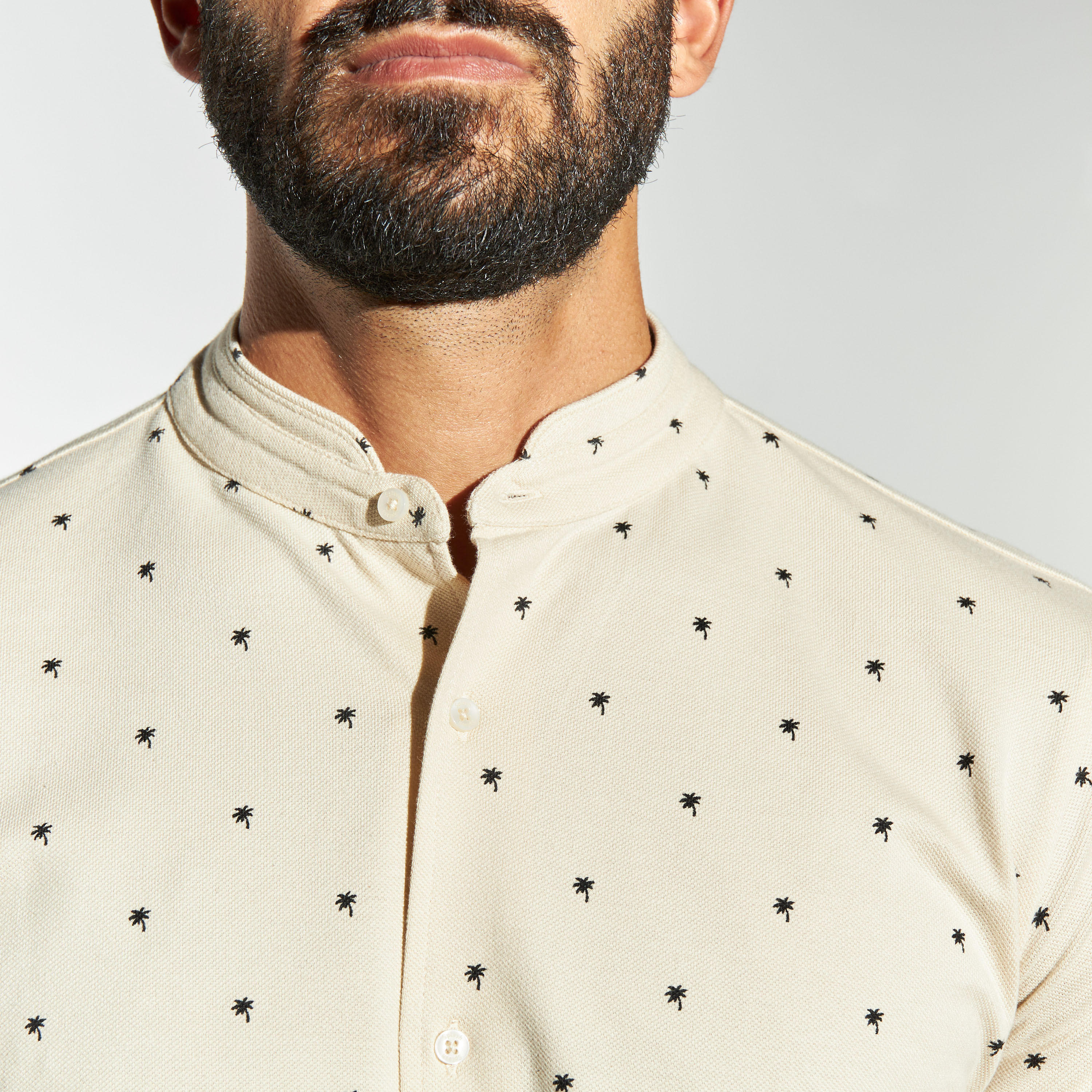 قميص بياقة ماندارين وأكمام قصيرة وطبعات-men-clothing-shirts-image-4