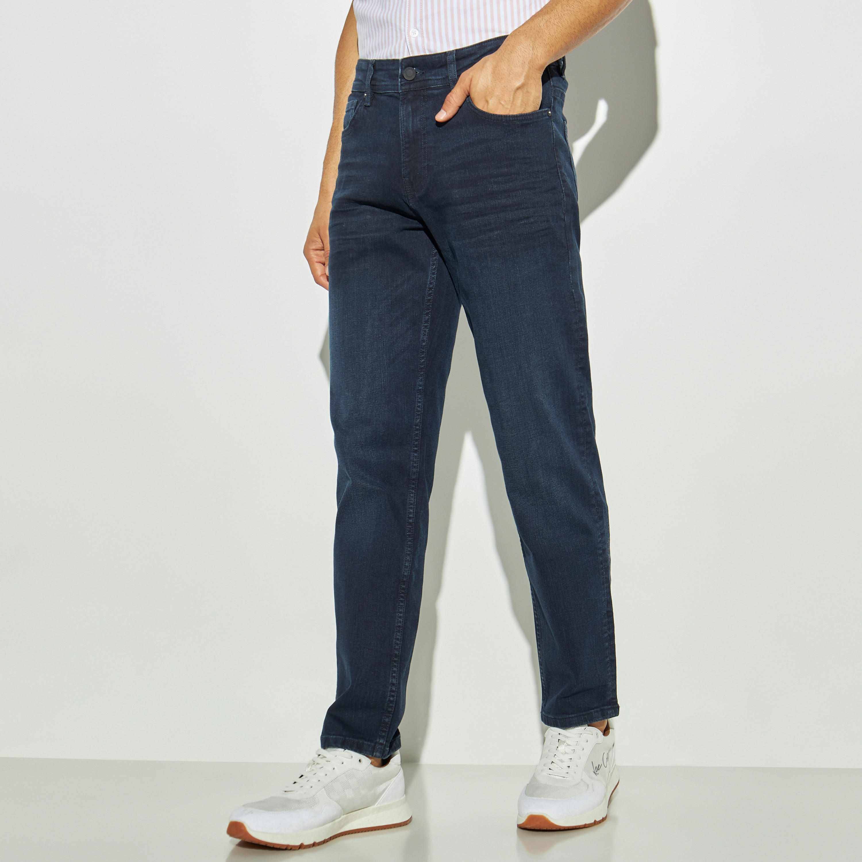 Solid Tapered Hem Jeans with Pockets-men-clothing-bottoms-jeans-image-1