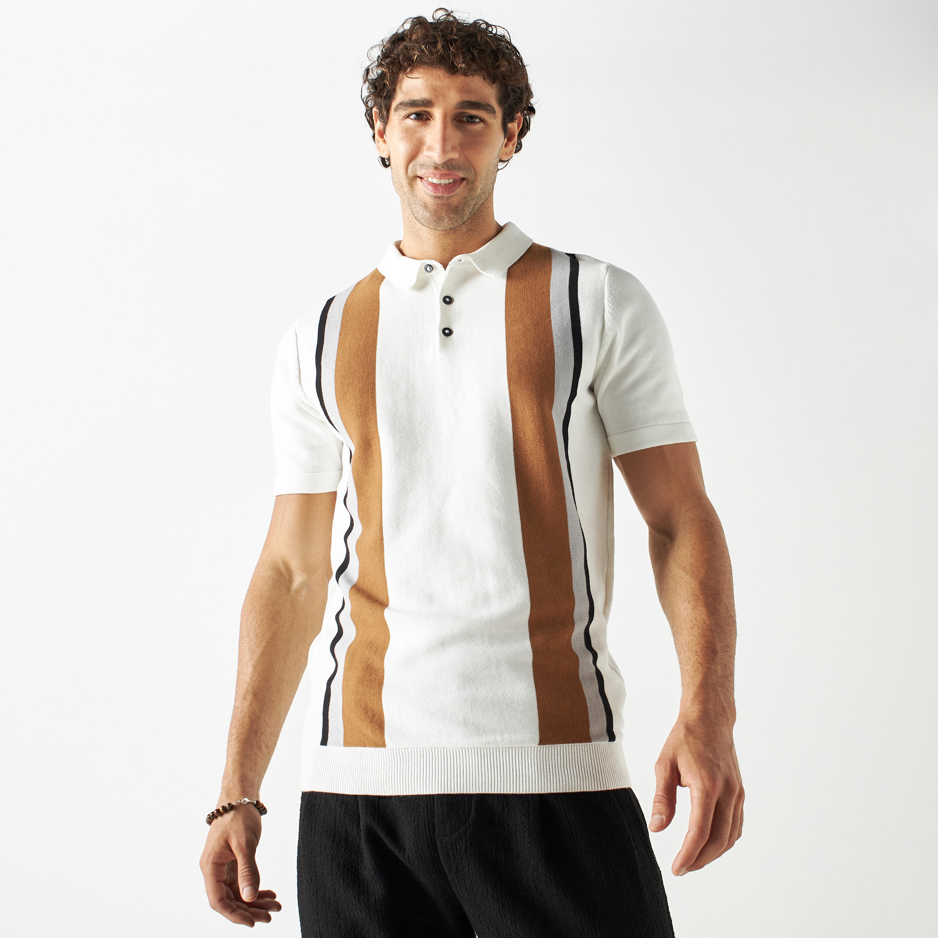 كنزة بولو مخطط بأكمام قصيرة-men-clothing-tshirtsandpolos-polos-image-1