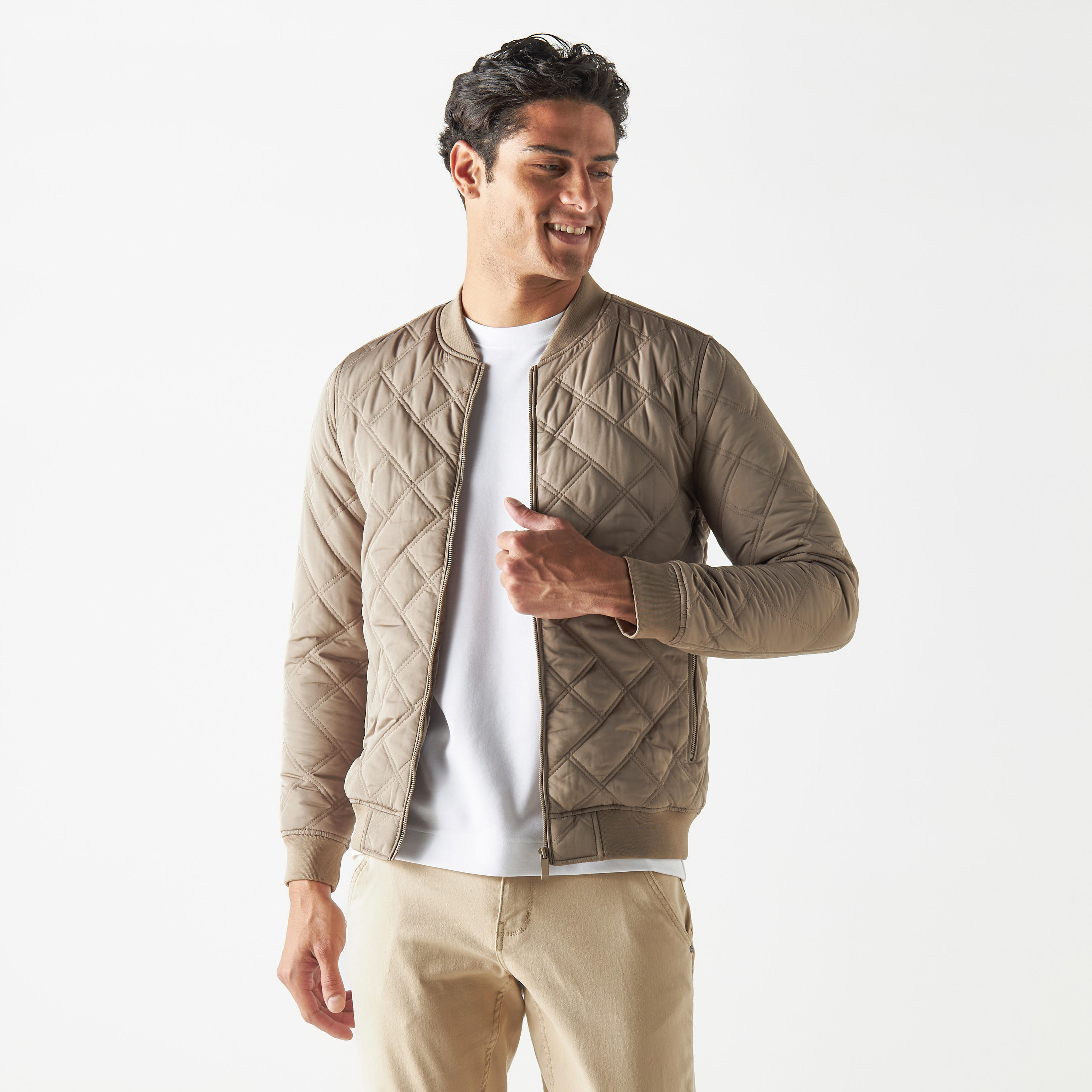 Quilted Zip Through Bomber Jacket with Mandarin Collar and Pockets-men-clothing-jacketsandblazers-jackets-image-1
