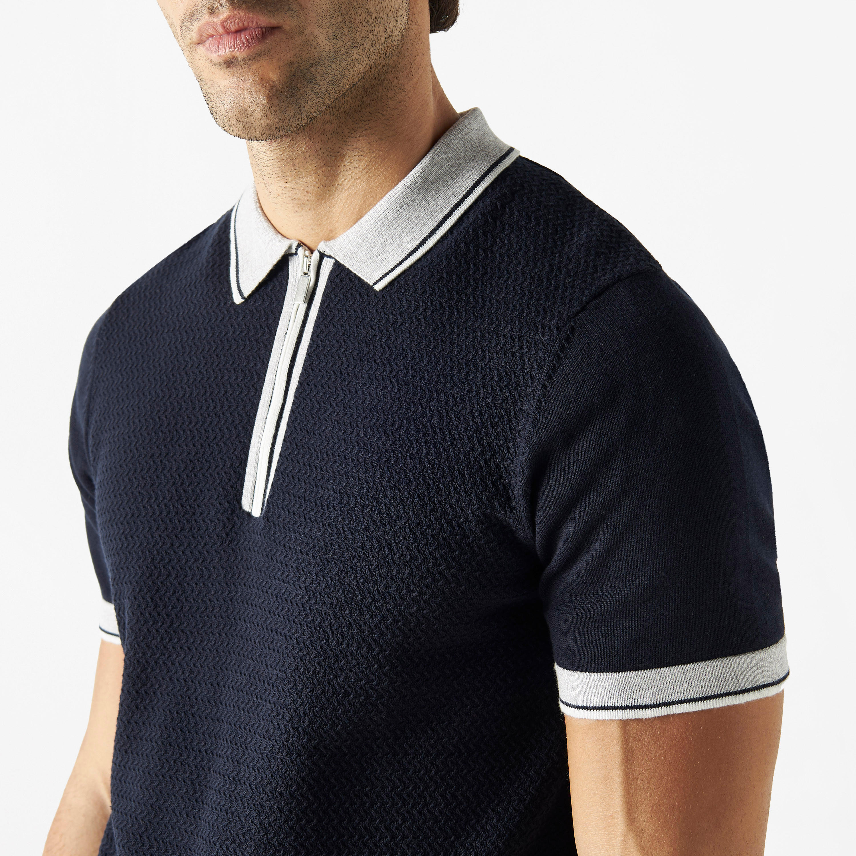 Textured Polo Sweater with Zip Closure-men-clothing-tshirtsandpolos-polos-image-4