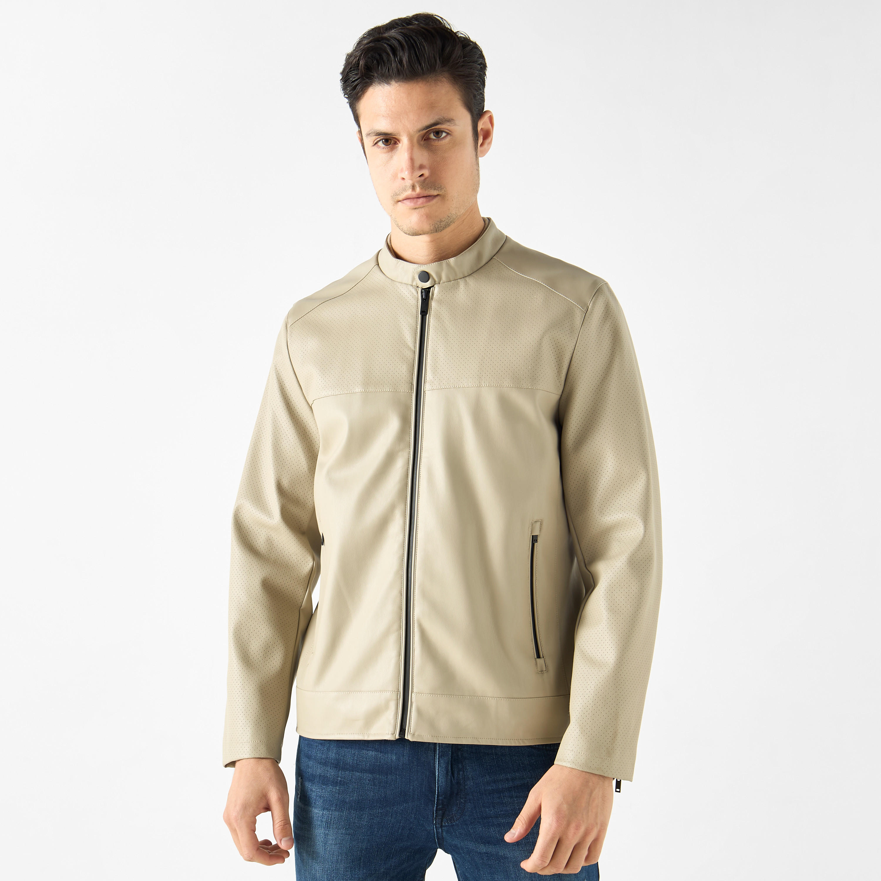 جاكيت بارز الملمس بياقة ماندارين وجيوب-men-clothing-jacketsandblazers-jackets-image-1