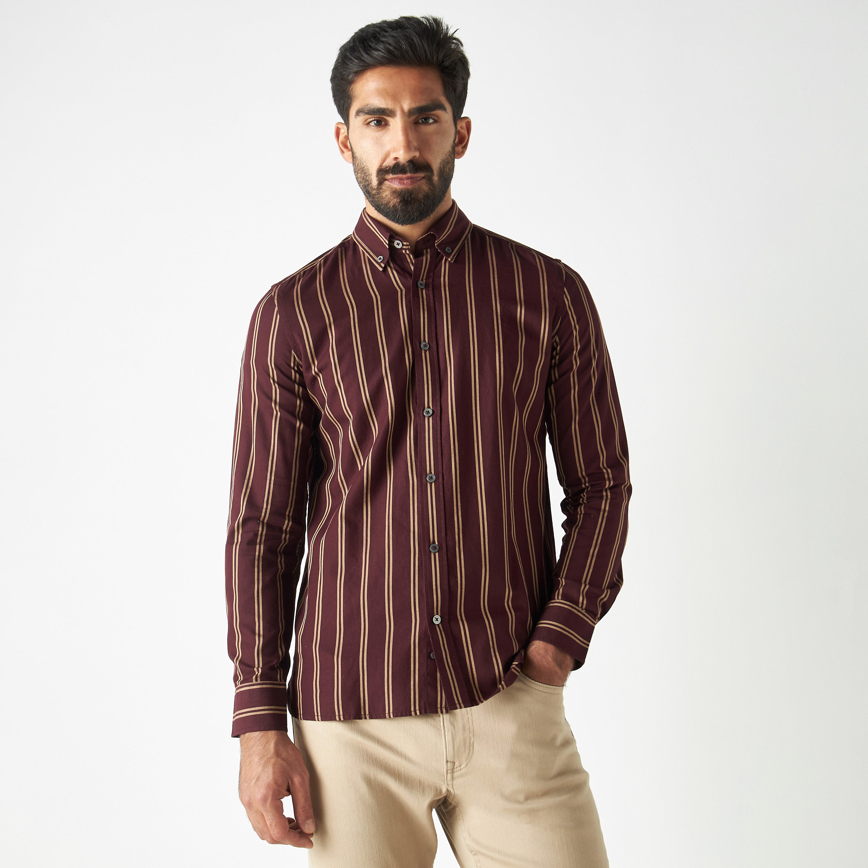 قميص مخطط بياقة بأزرار وأكمام طويلة-men-clothing-shirts-image-5