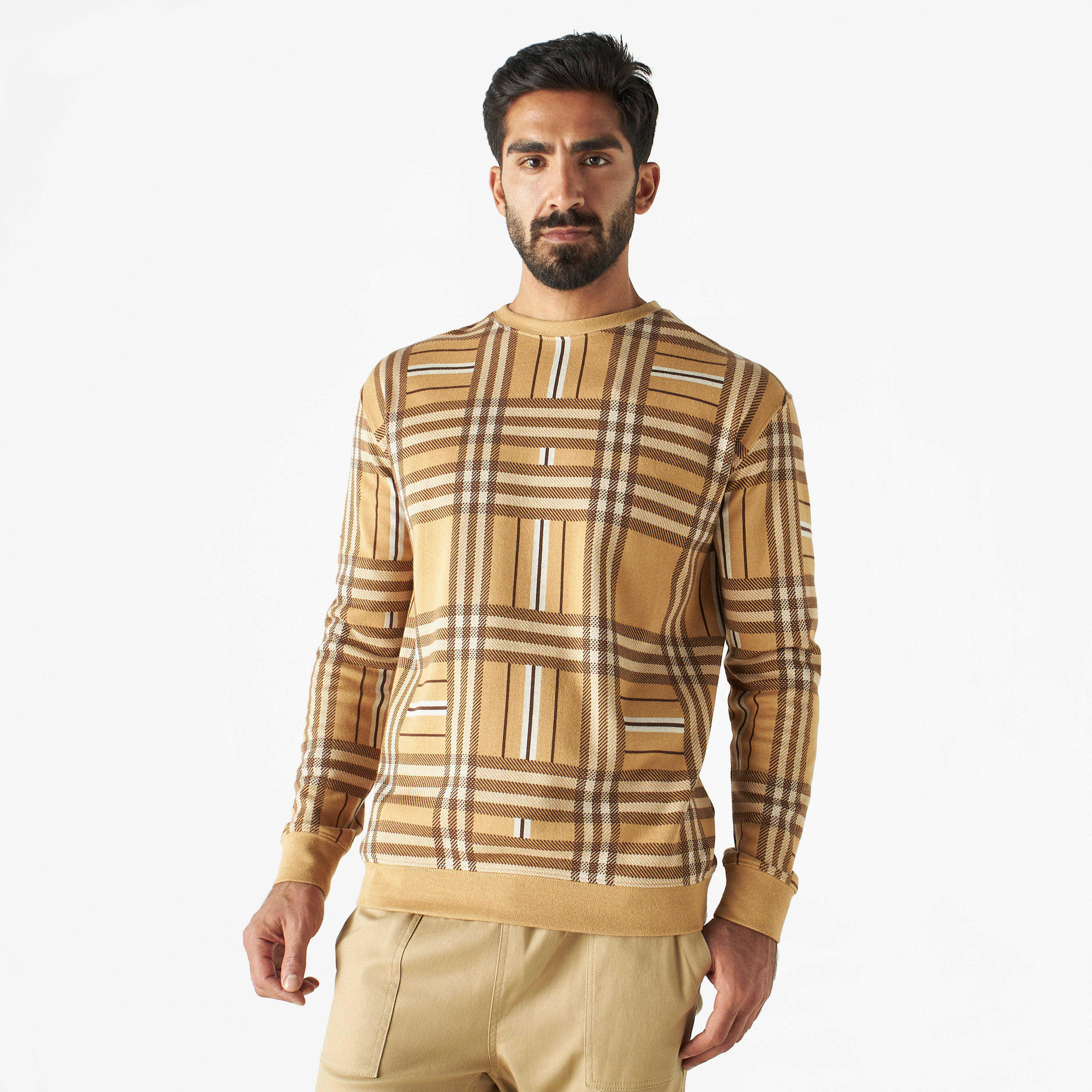 سويت شيرت كاروهات بياقة ضيقة وأكمام طويلة من آيكونيك-men-winterwear-hoodiesandsweatshirts-image-1