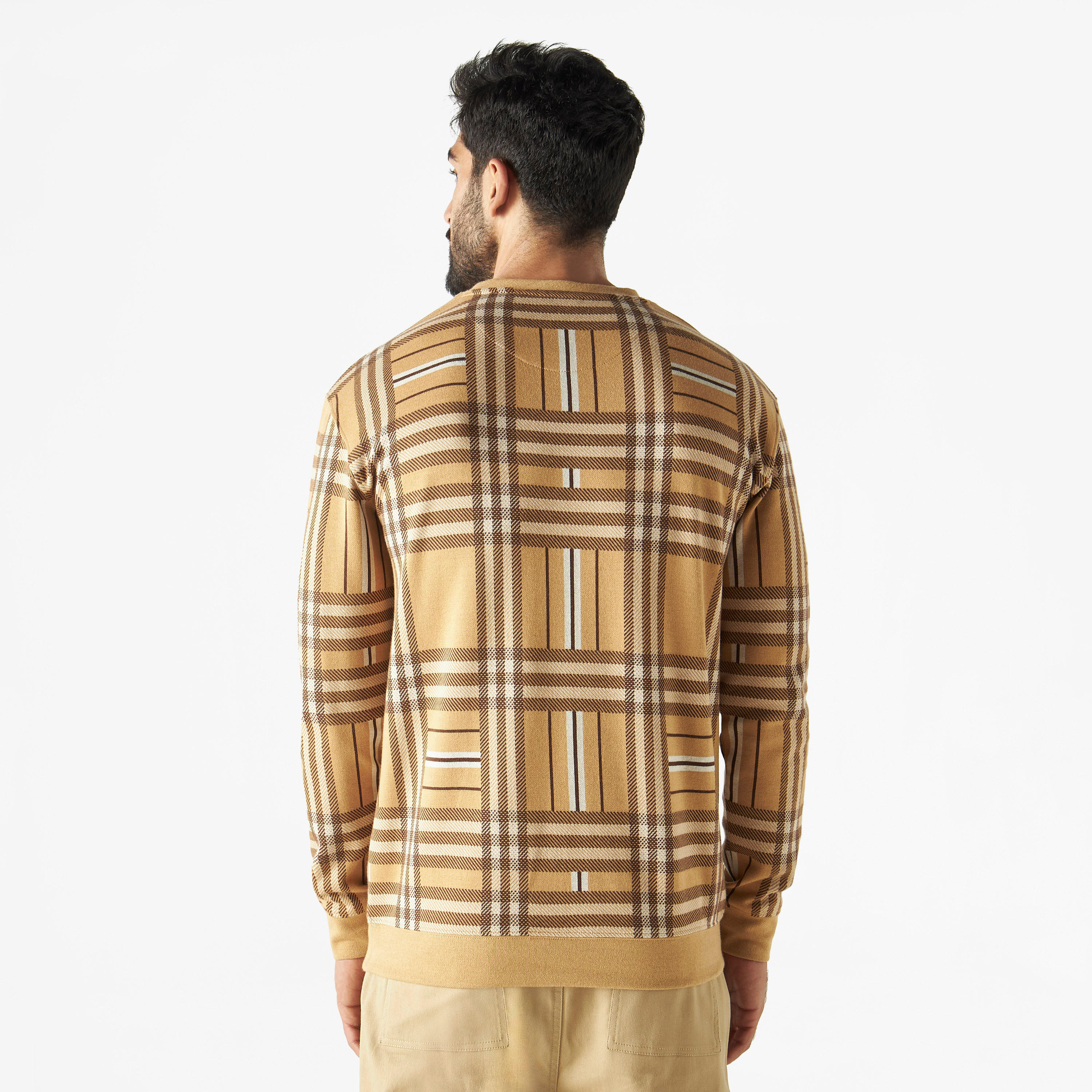 سويت شيرت كاروهات بياقة ضيقة وأكمام طويلة من آيكونيك-men-winterwear-hoodiesandsweatshirts-image-3