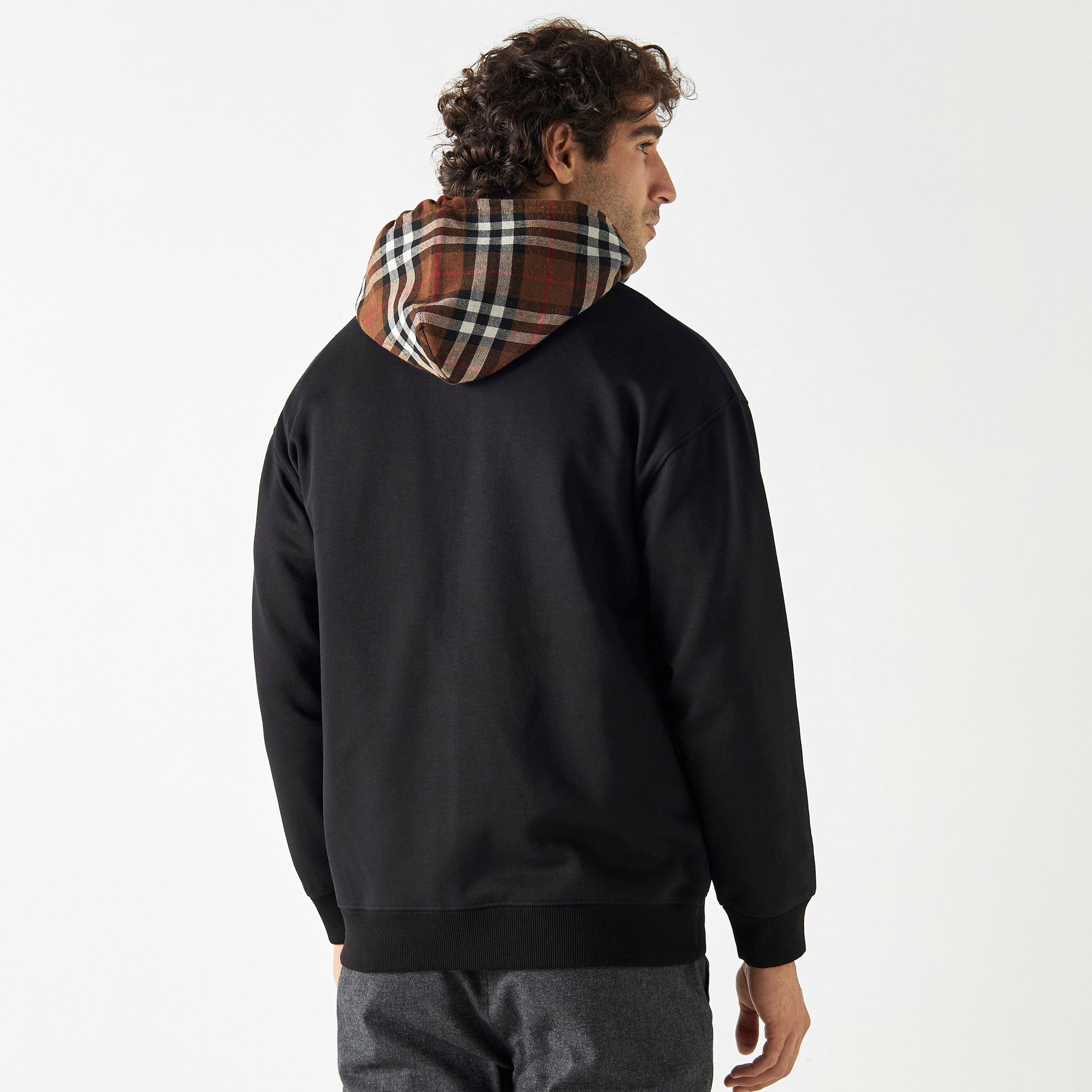 هودي كاروهات بسحّاب وأكمام طويلة من آيكونيك-men-winterwear-hoodiesandsweatshirts-image-3