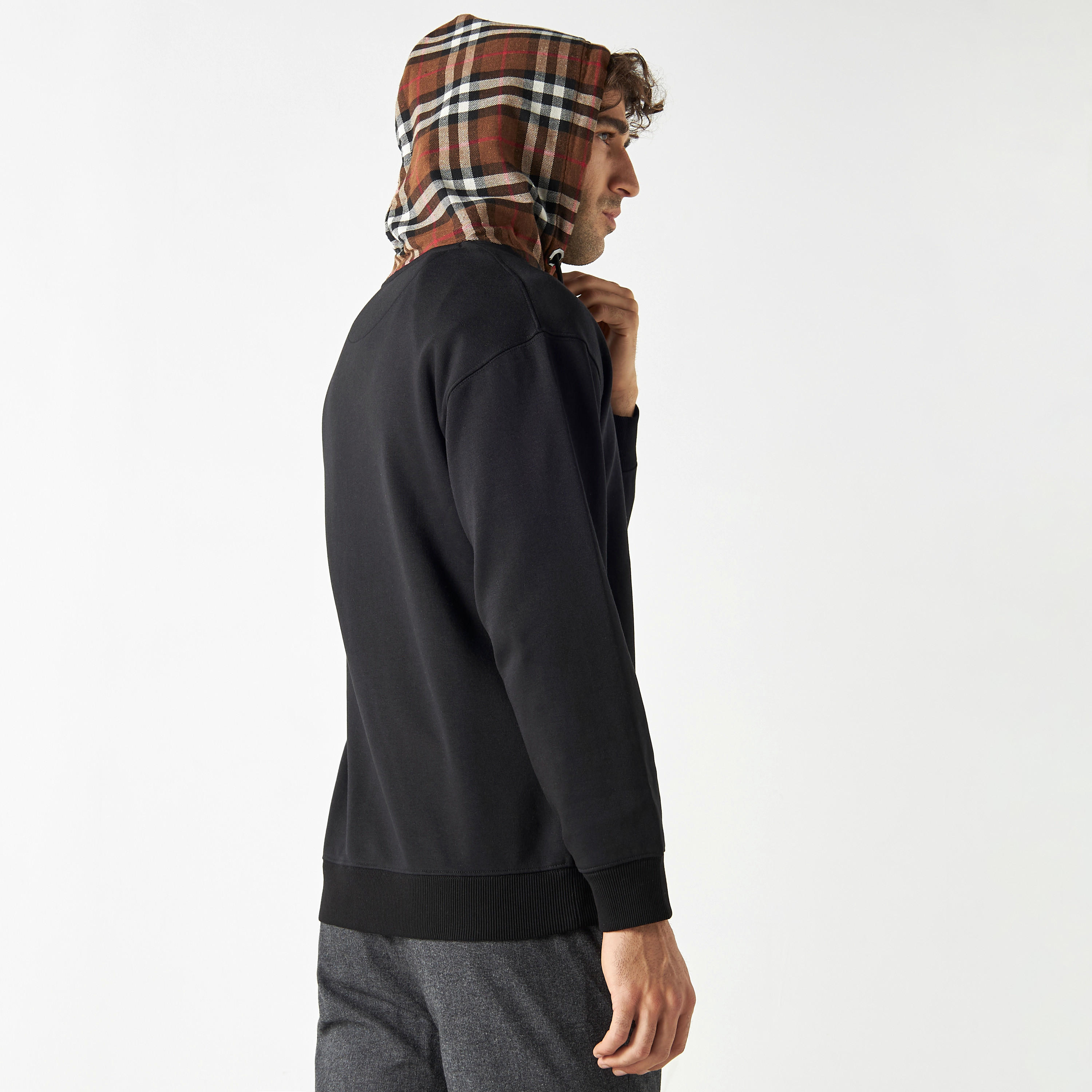 هودي كاروهات بسحّاب وأكمام طويلة من آيكونيك-men-winterwear-hoodiesandsweatshirts-image-4