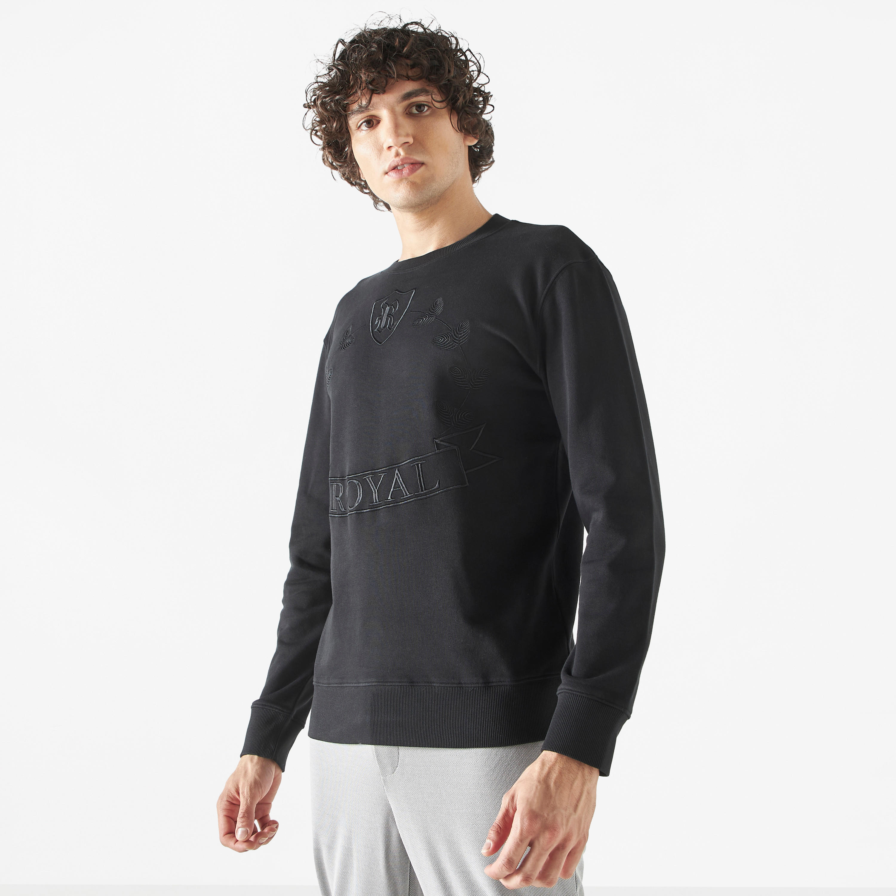 Iconic Textured Sweatshirt with Long Sleeves-men-winterwear-hoodiesandsweatshirts-image-1