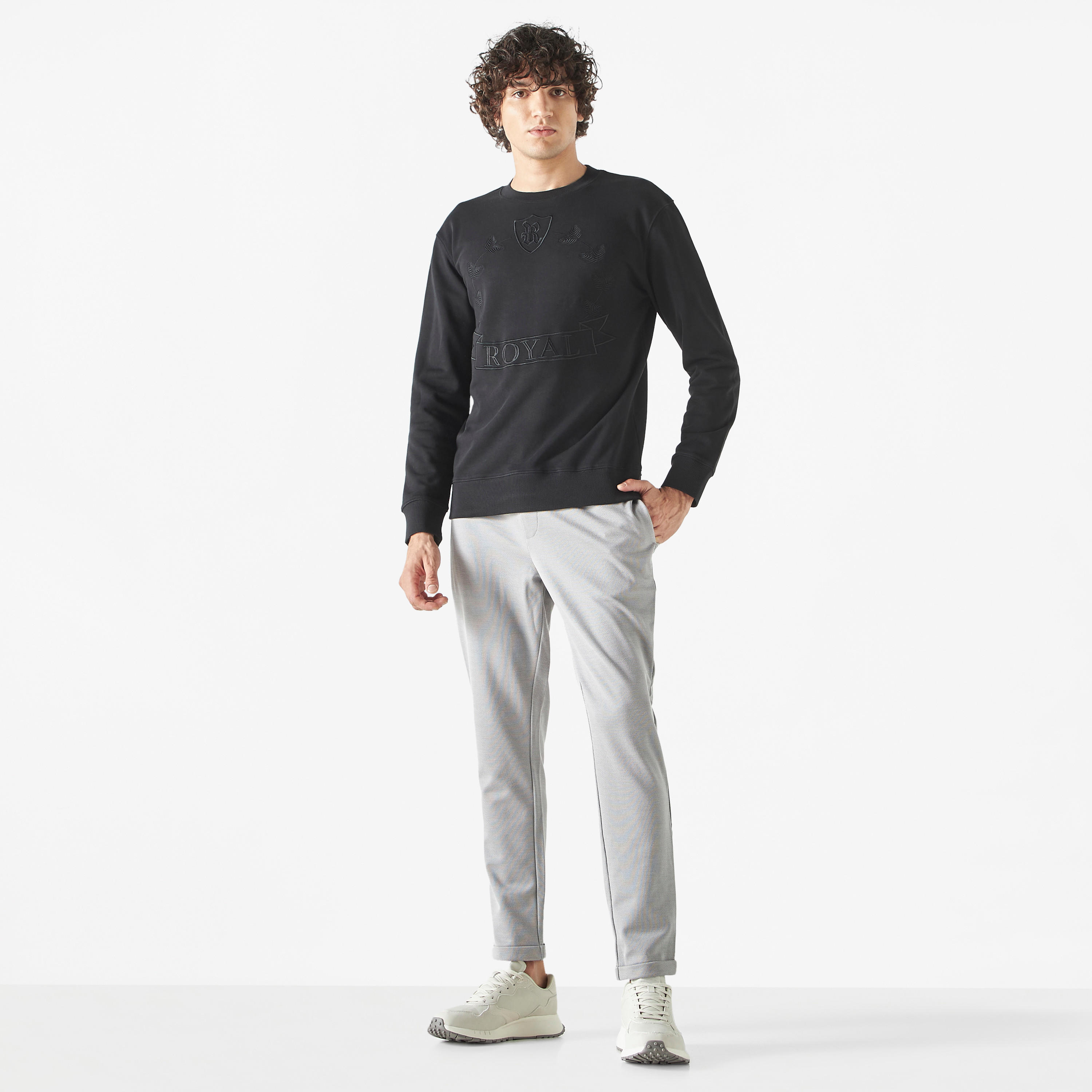 Iconic Textured Sweatshirt with Long Sleeves-men-winterwear-hoodiesandsweatshirts-image-2