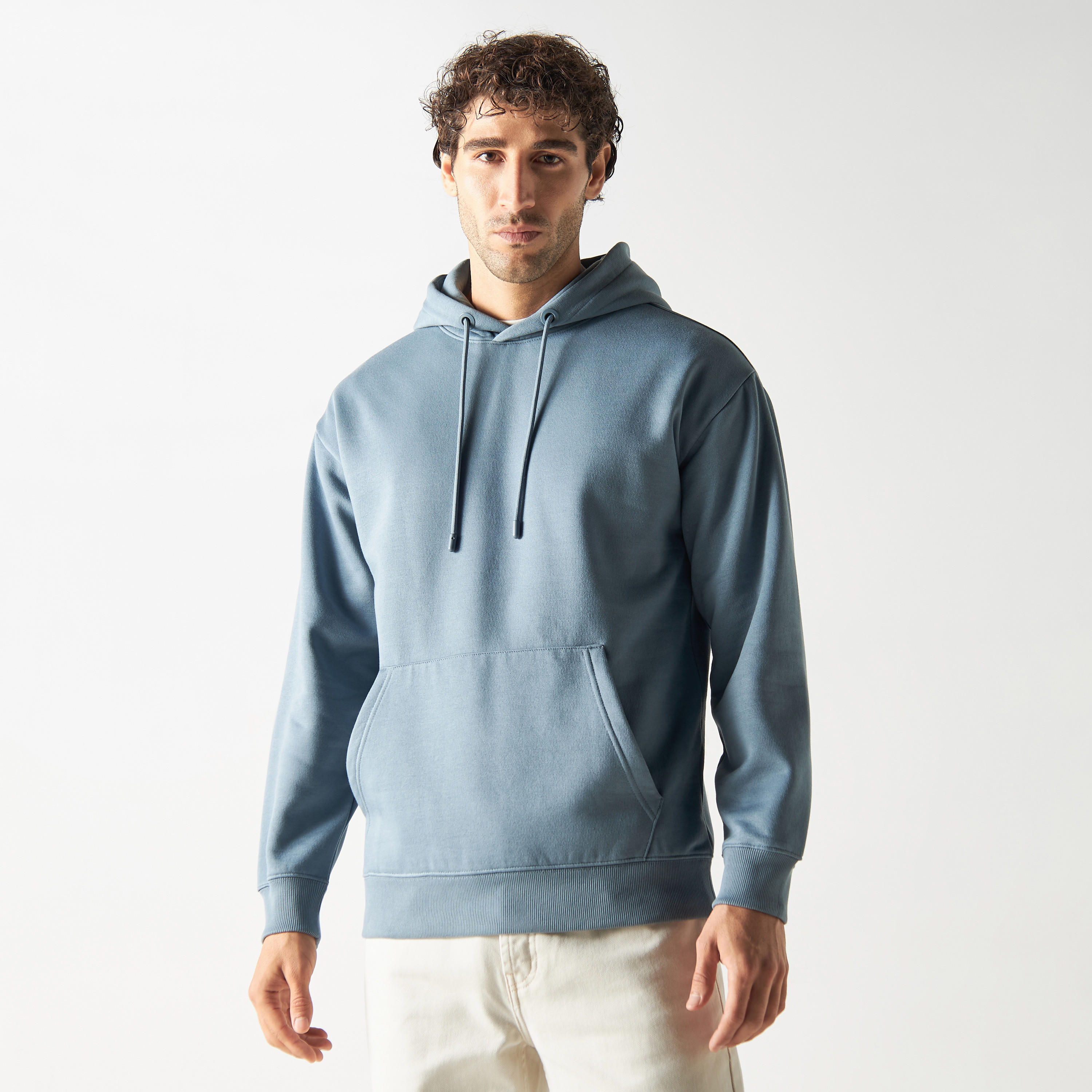 Iconic Solid Hoodie with Long Sleeves and Kangaroo Pocket-men-winterwear-hoodiesandsweatshirts-image-1