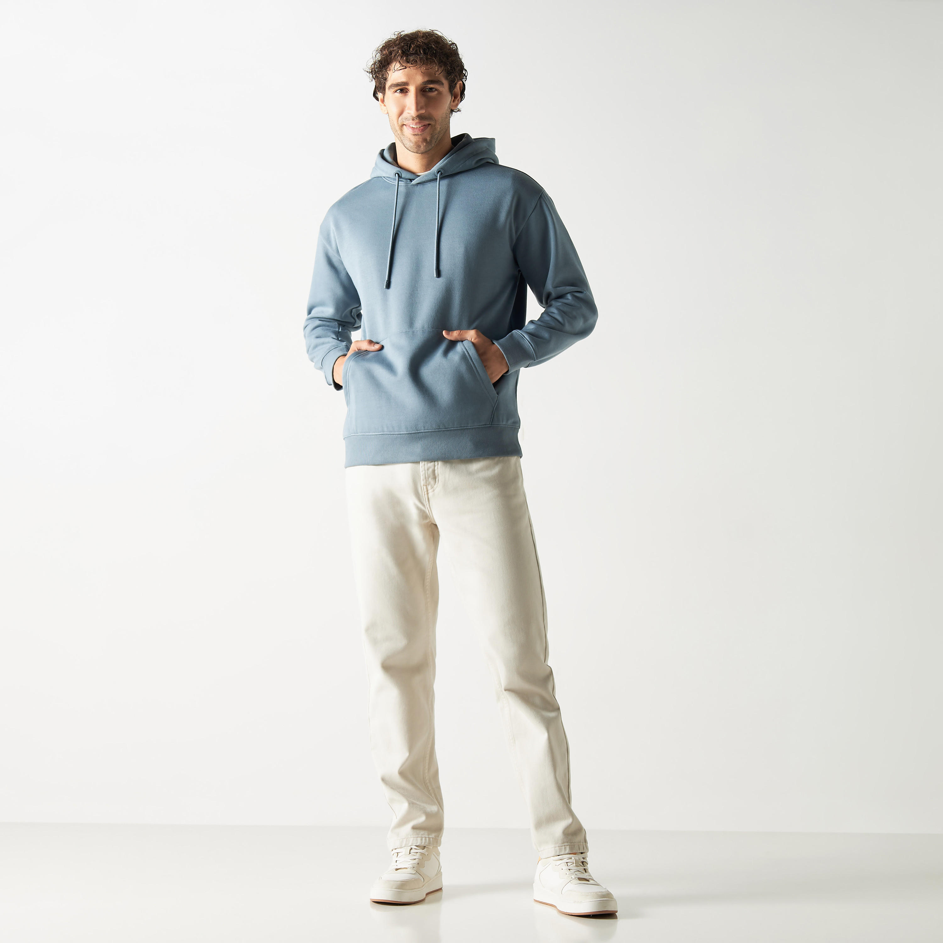 Iconic Solid Hoodie with Long Sleeves and Kangaroo Pocket-men-winterwear-hoodiesandsweatshirts-image-2