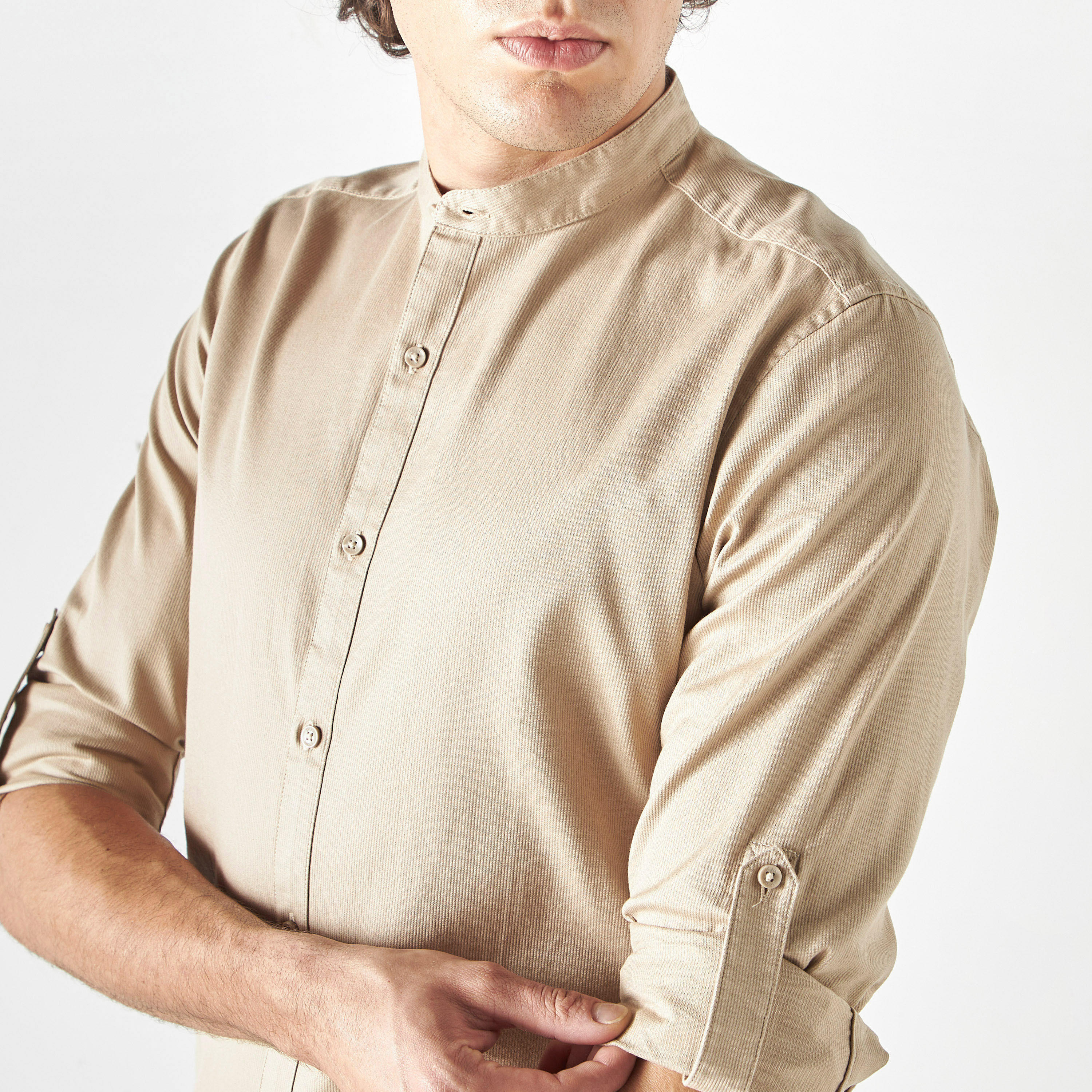 قميص بارز الملمس بقصة سليم بياقة ماندارين وأكمام طويلة-men-clothing-shirts-image-4
