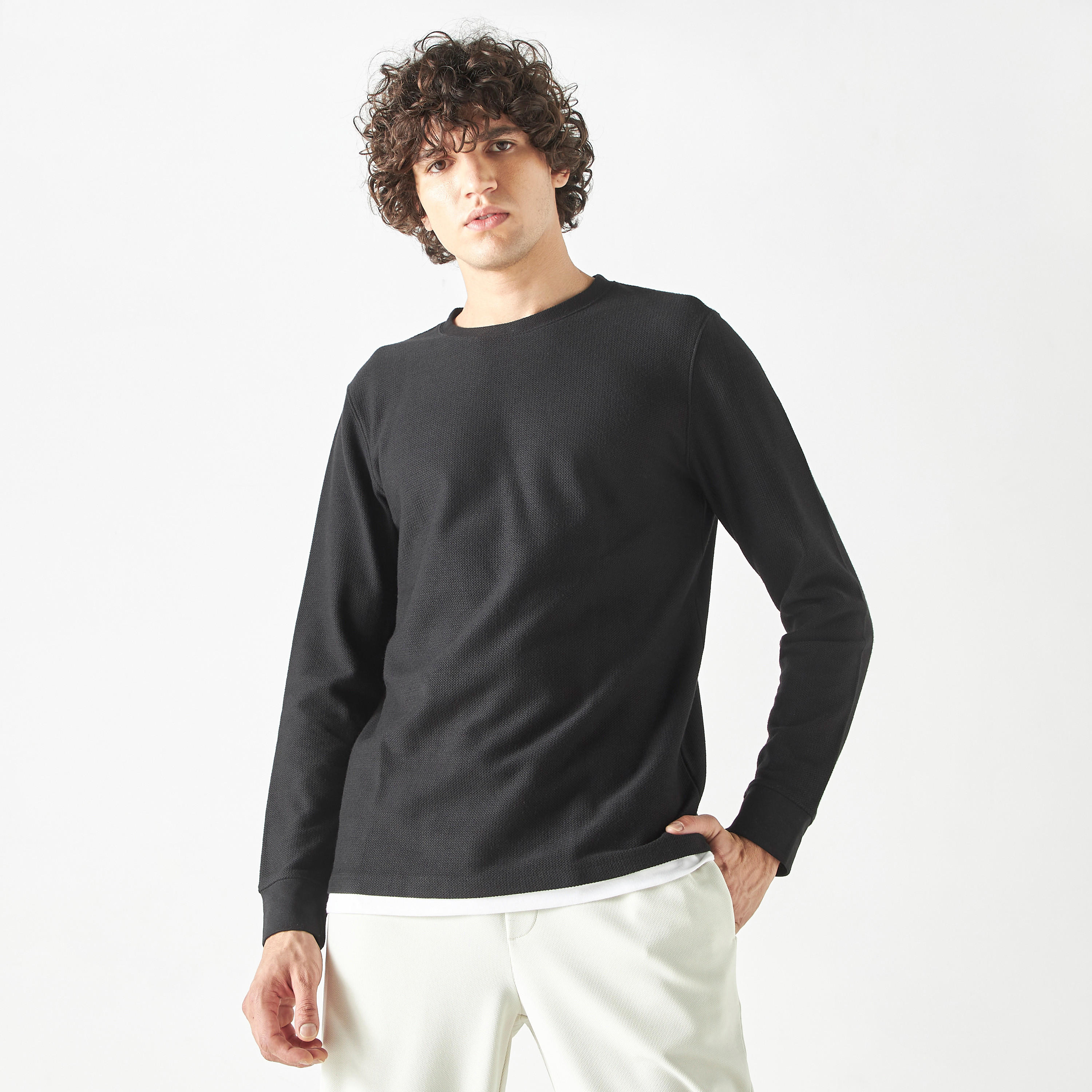 Textured Sweatshirt with Long Sleeves-men-winterwear-hoodiesandsweatshirts-image-1