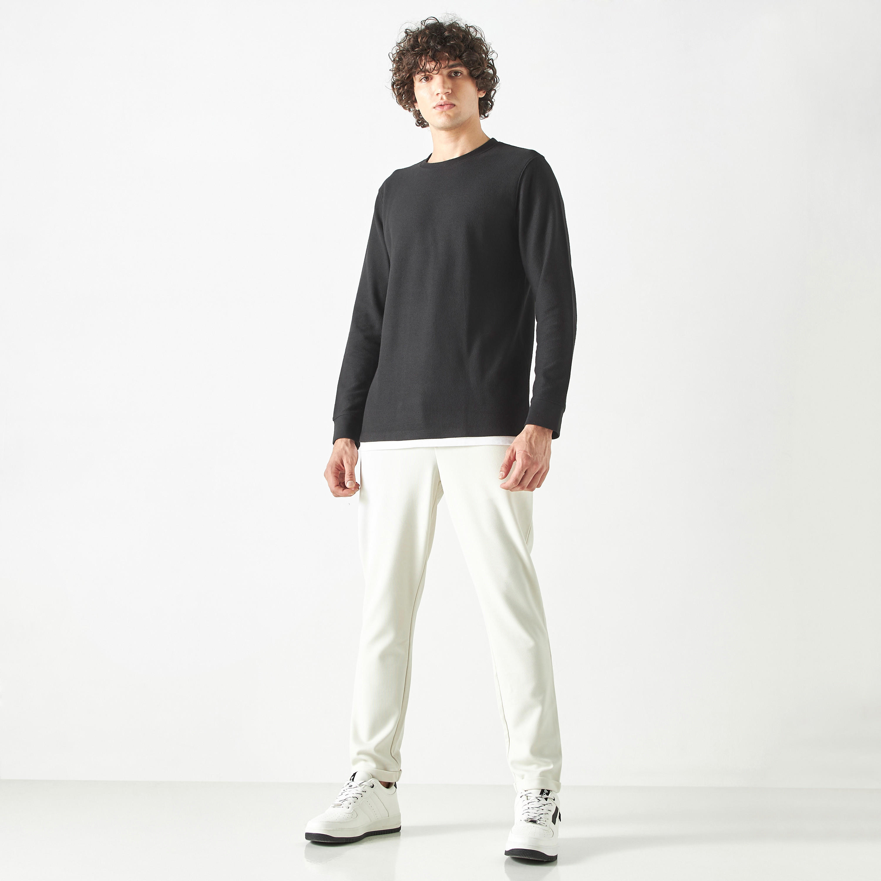 Textured Sweatshirt with Long Sleeves-men-winterwear-hoodiesandsweatshirts-image-2