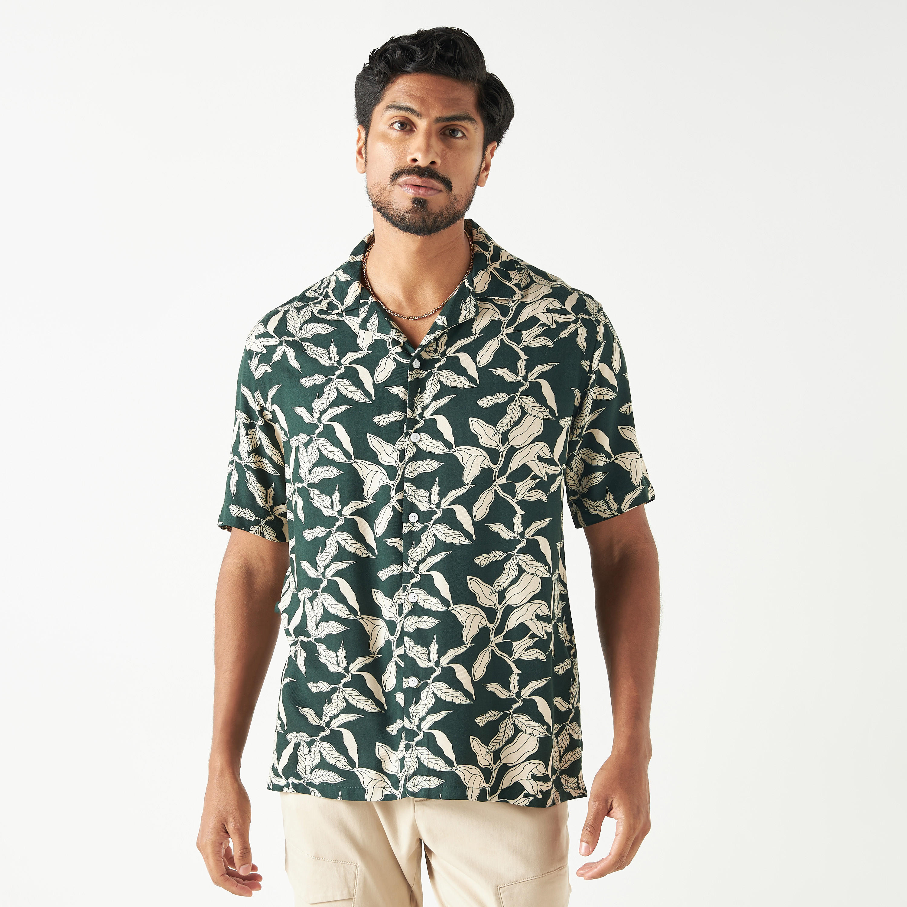 All-Over Print Camp Collar Shirt with Short Sleeves-men-clothing-shirts-image-1