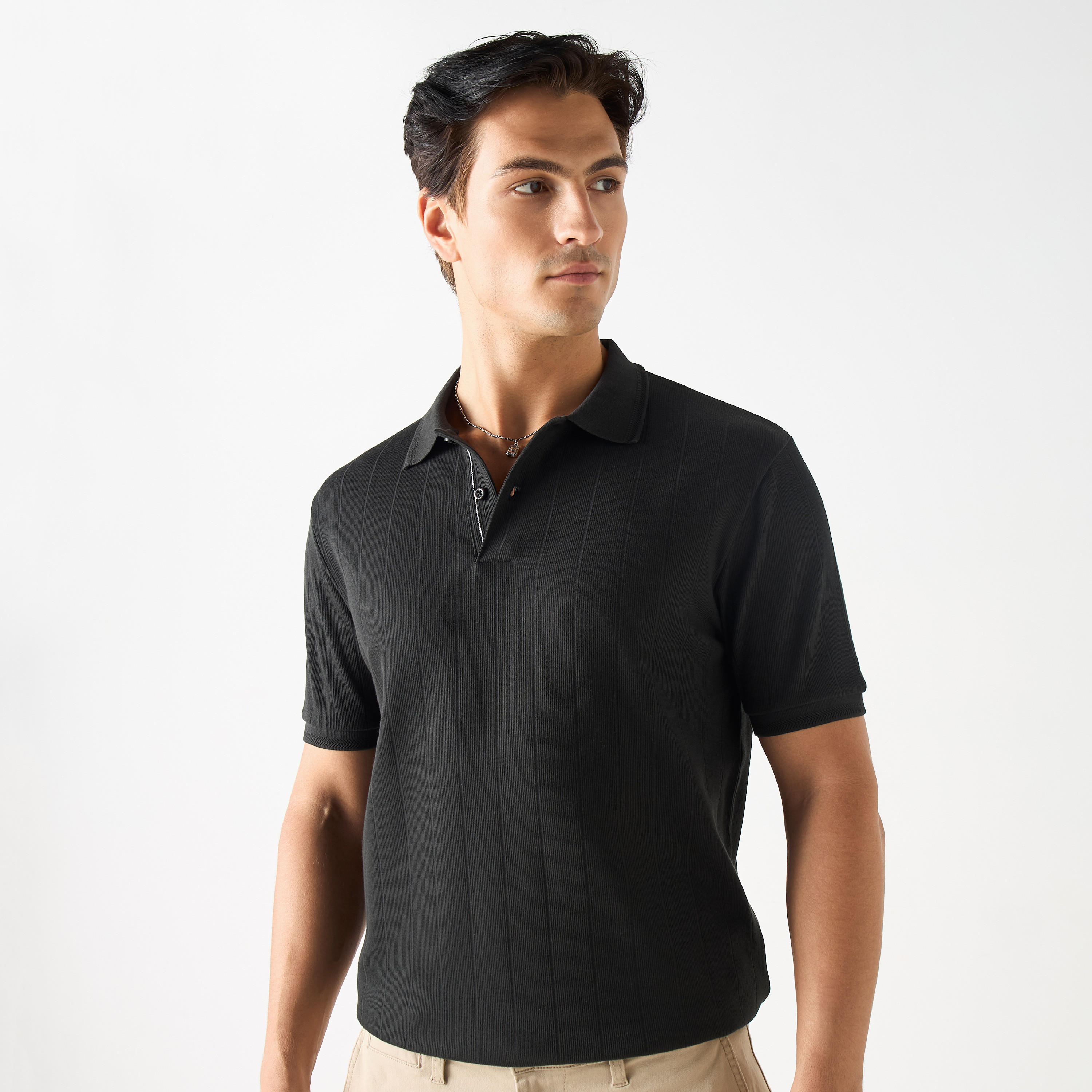 Striped Polo T-Shirt with Short Sleeves and Button Closure-men-clothing-tshirtsandpolos-polos-image-1
