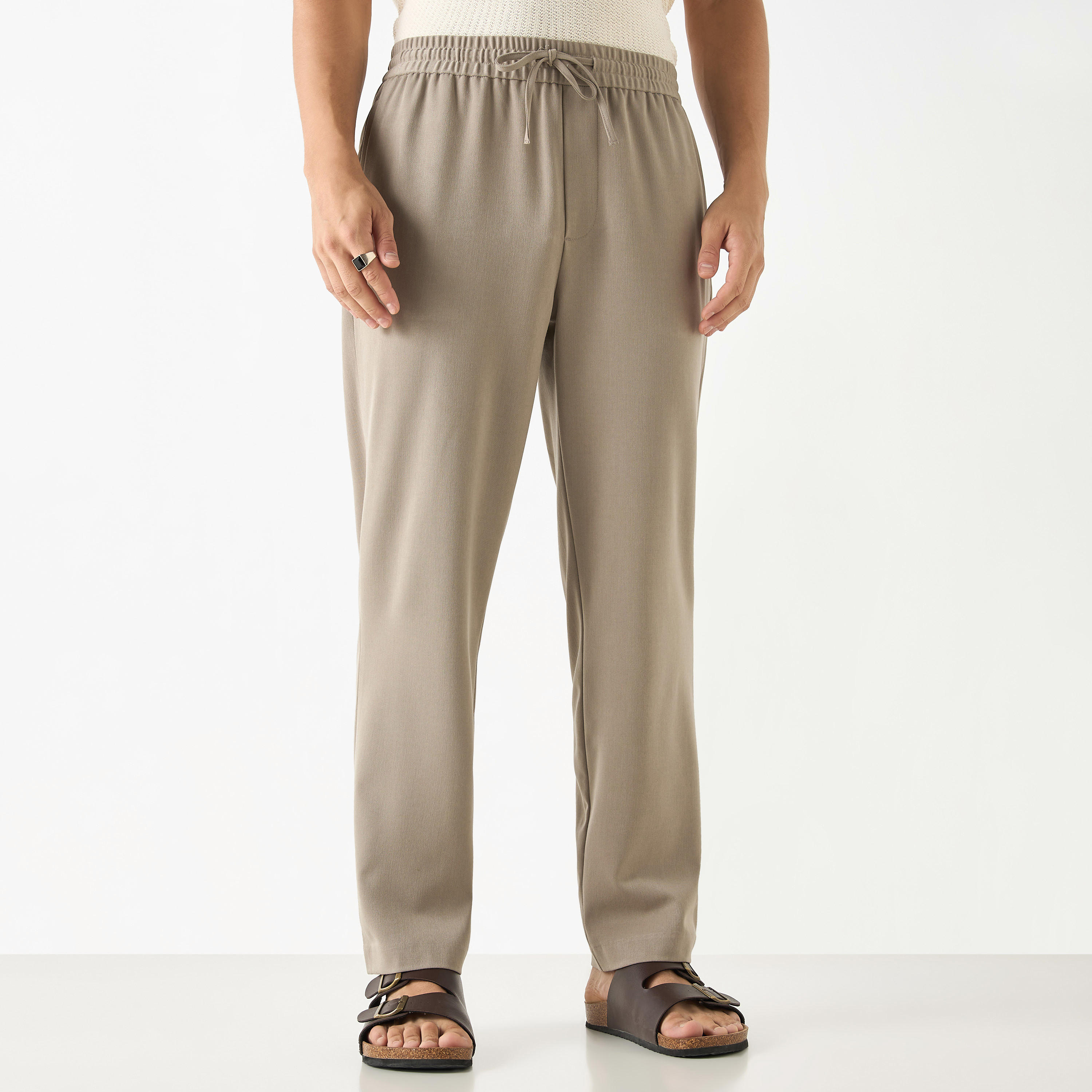 Solid Regular Fit Pant with Flexi Waist and Pockets-men-clothing-trousersandchinos-trousers-image-1
