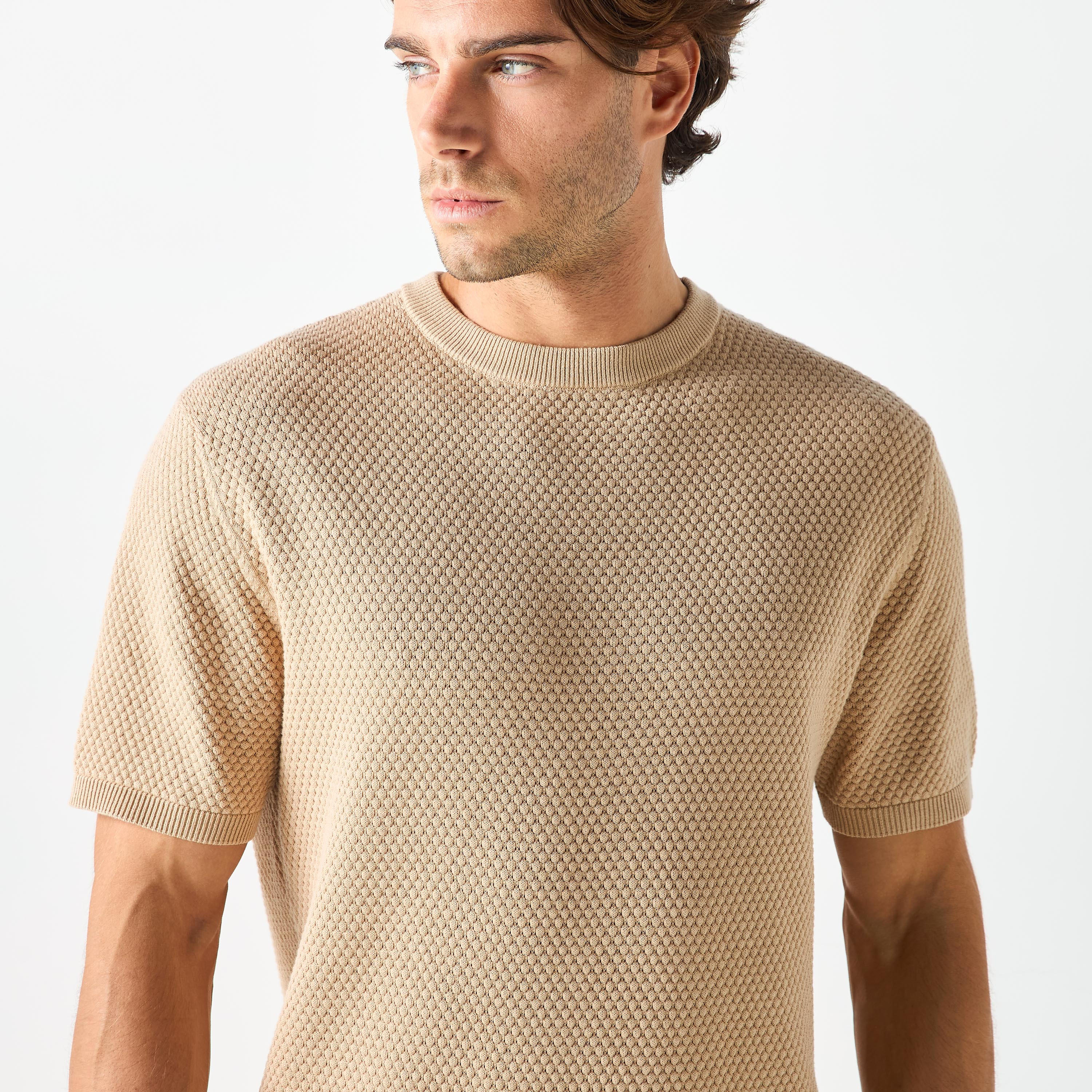 Textured Crew Neck Sweater with Short Sleeves-men-clothing-tshirtsandpolos-tshirts-image-12