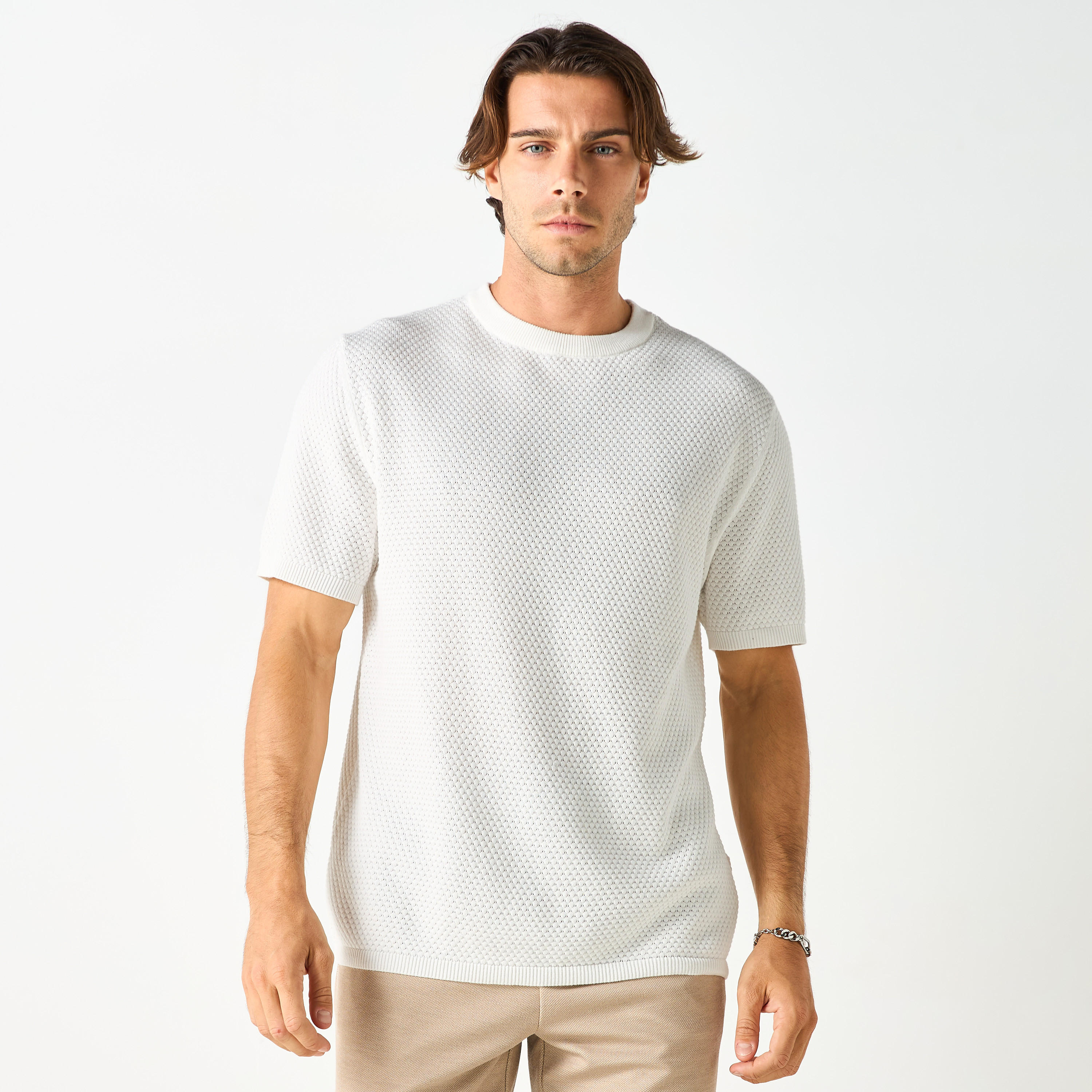 Textured Crew Neck Sweater with Short Sleeves-men-clothing-tshirtsandpolos-tshirts-image-13