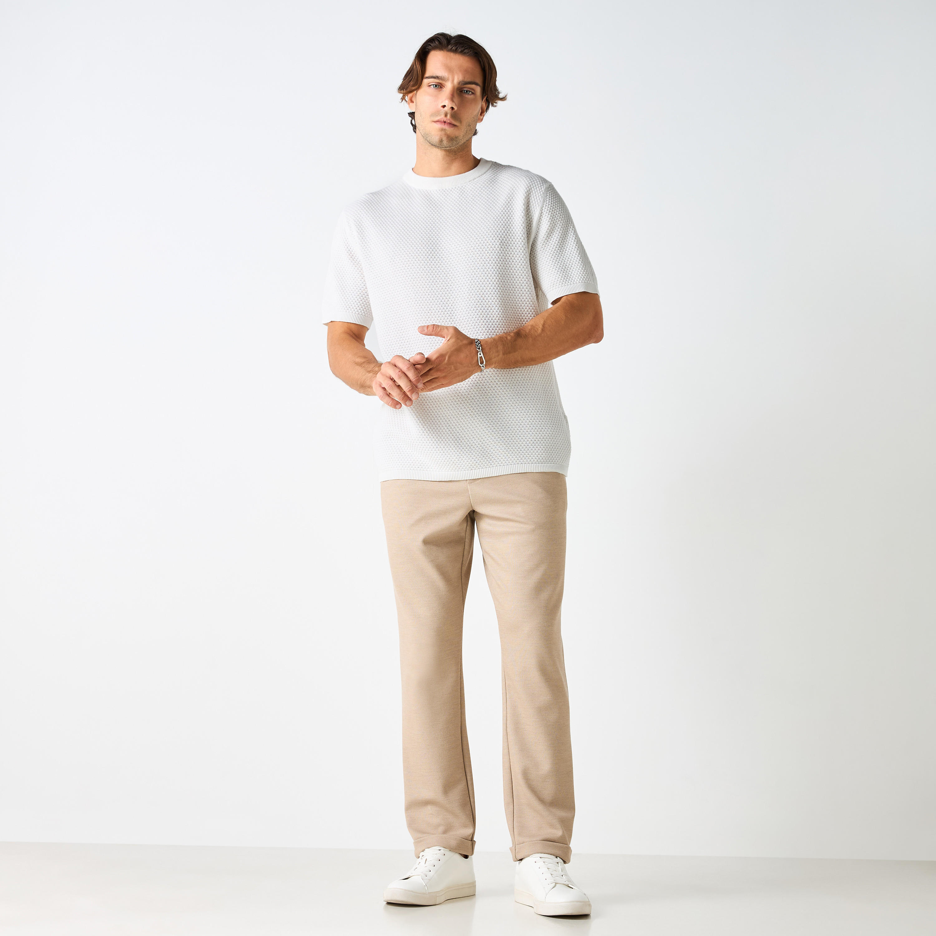 Textured Crew Neck Sweater with Short Sleeves-men-clothing-tshirtsandpolos-tshirts-image-14