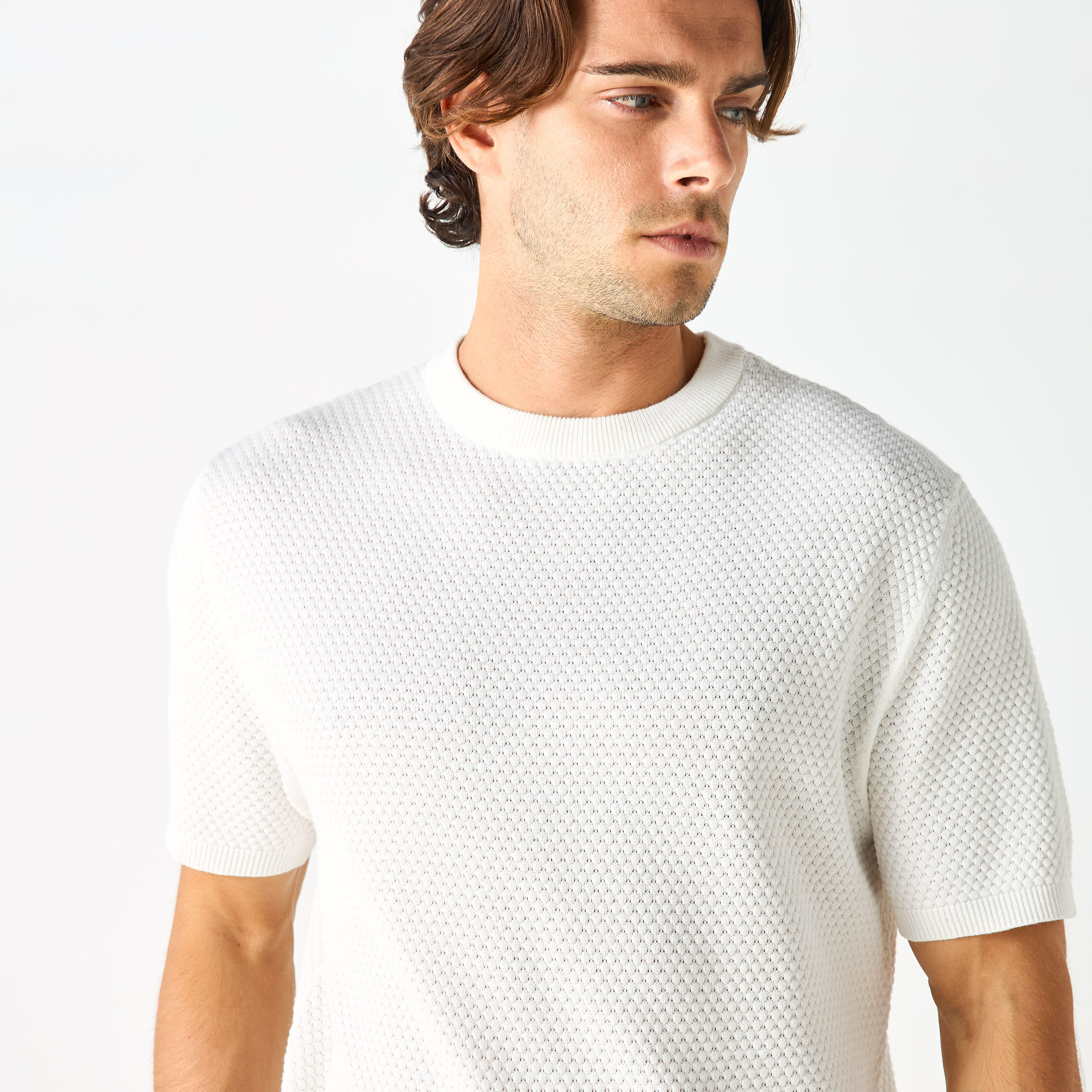 Textured Crew Neck Sweater with Short Sleeves-men-clothing-tshirtsandpolos-tshirts-image-16