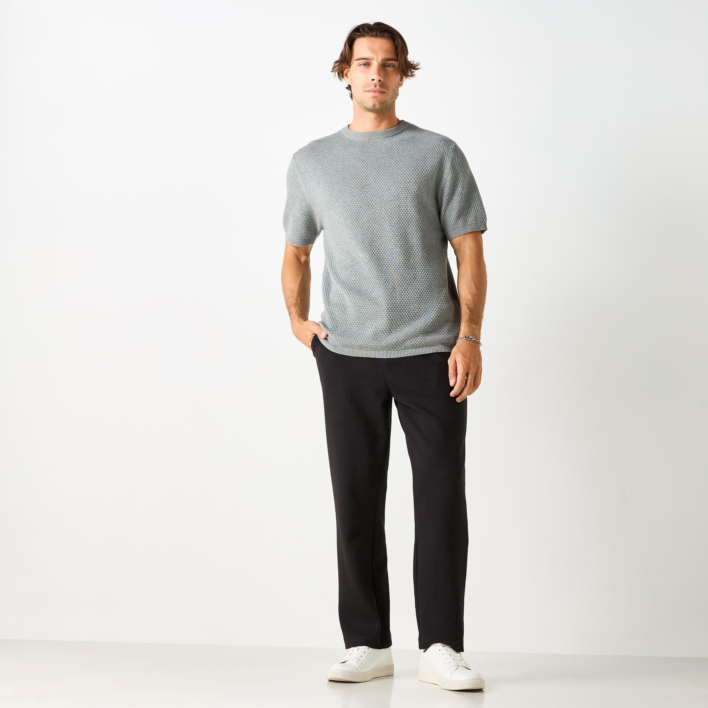 Textured Crew Neck Sweater with Short Sleeves-men-clothing-tshirtsandpolos-tshirts-image-6