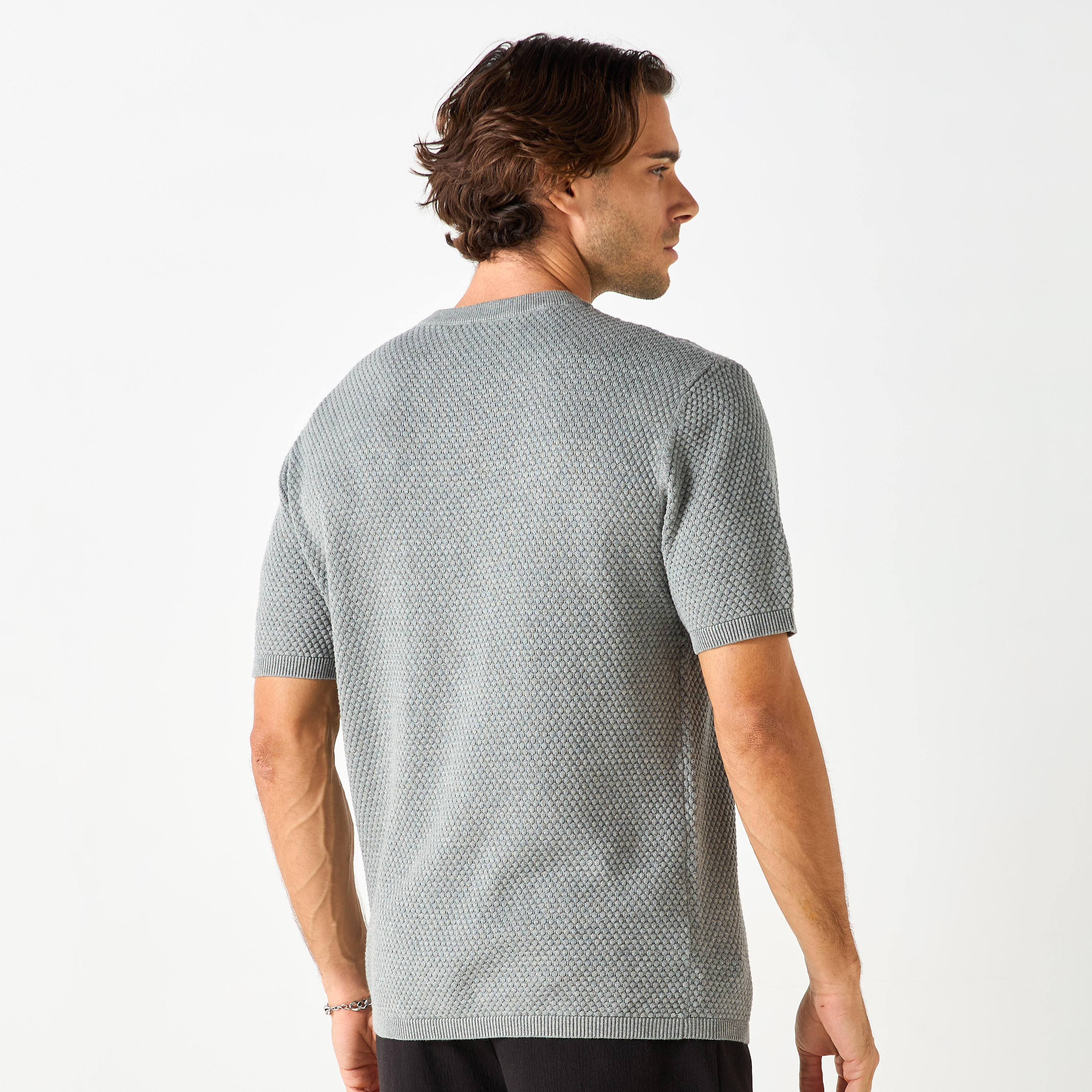 Textured Crew Neck Sweater with Short Sleeves-men-clothing-tshirtsandpolos-tshirts-image-7