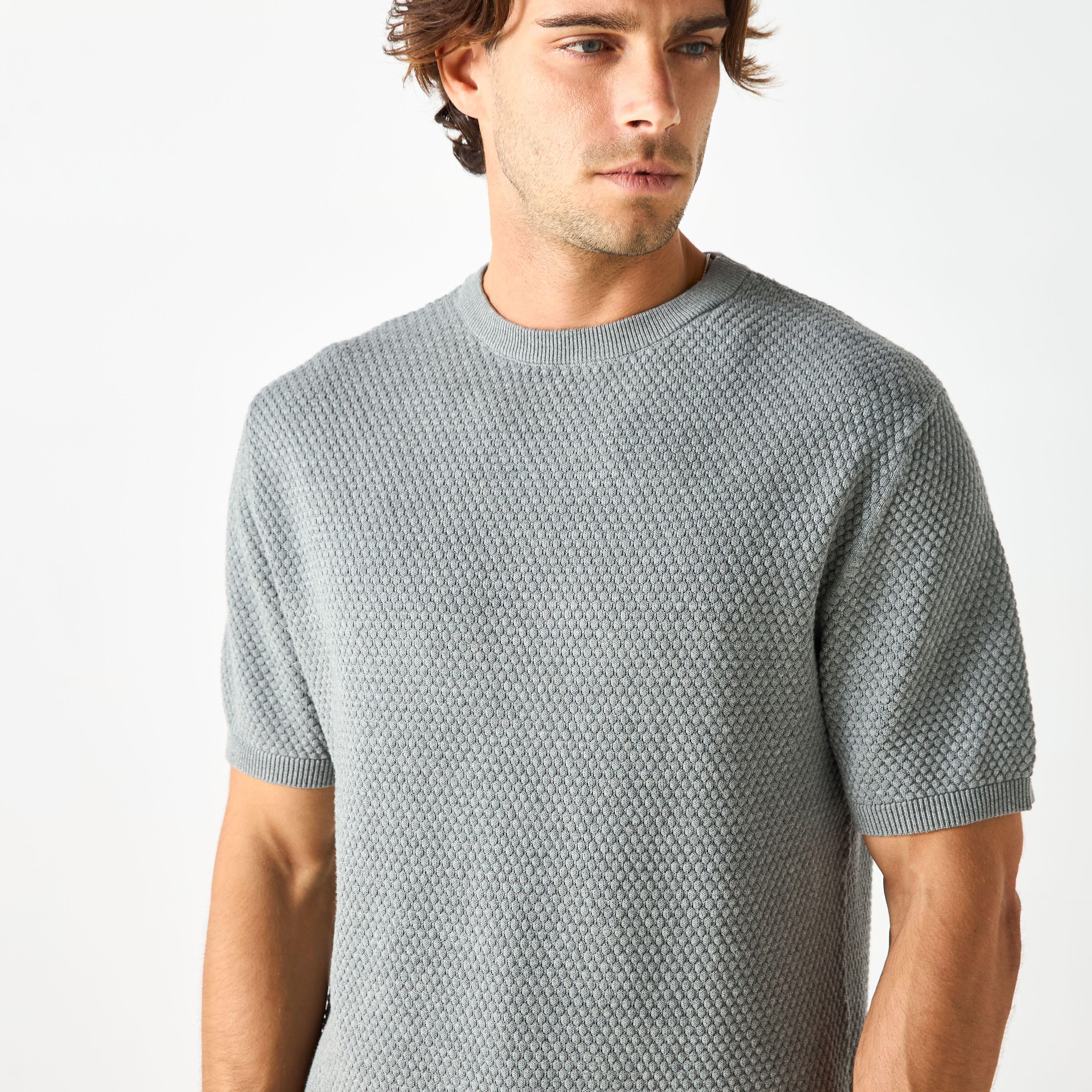 Textured Crew Neck Sweater with Short Sleeves-men-clothing-tshirtsandpolos-tshirts-image-8